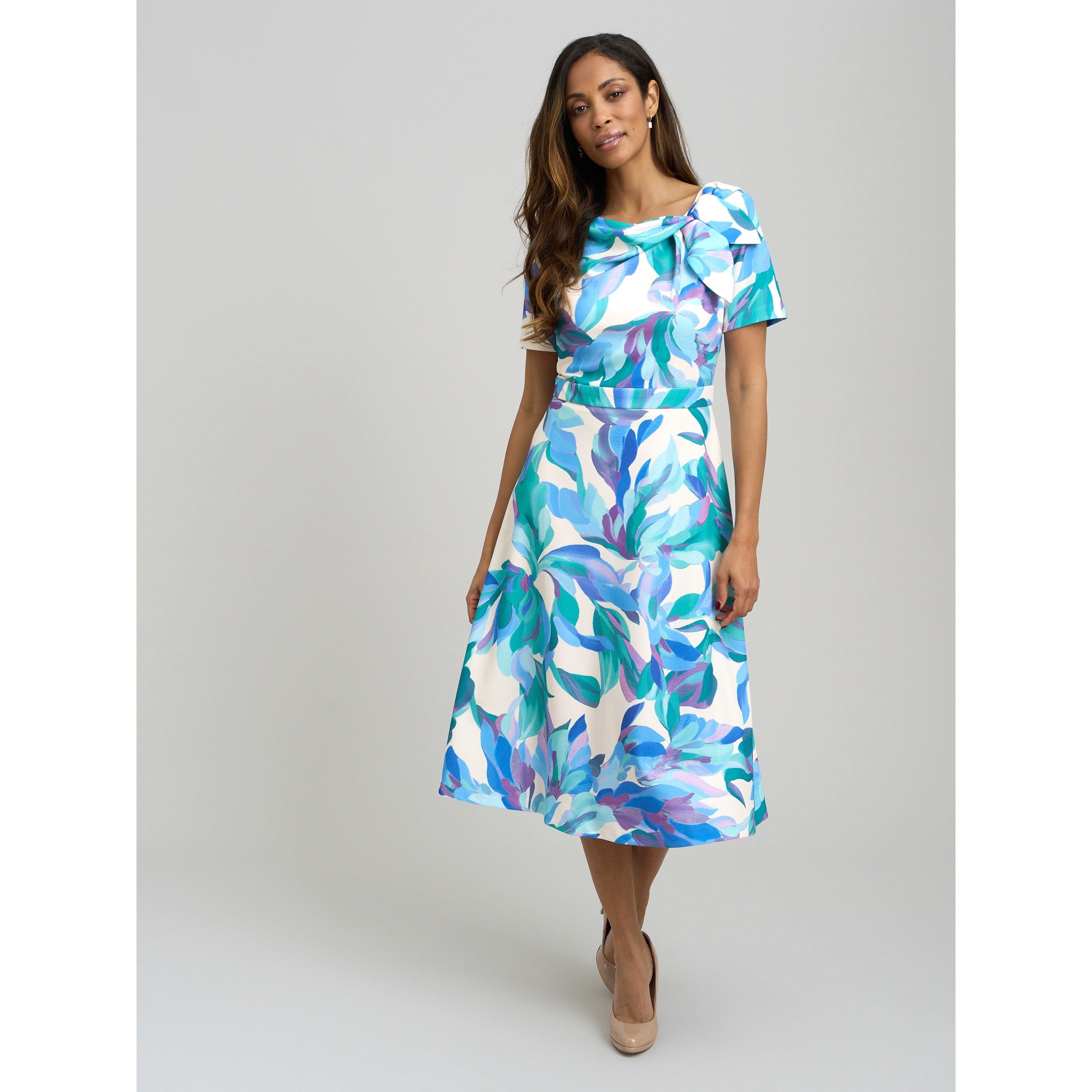 Blue / Multi - Gina Bacconi - Parker Tie Neck Print Dress - 2