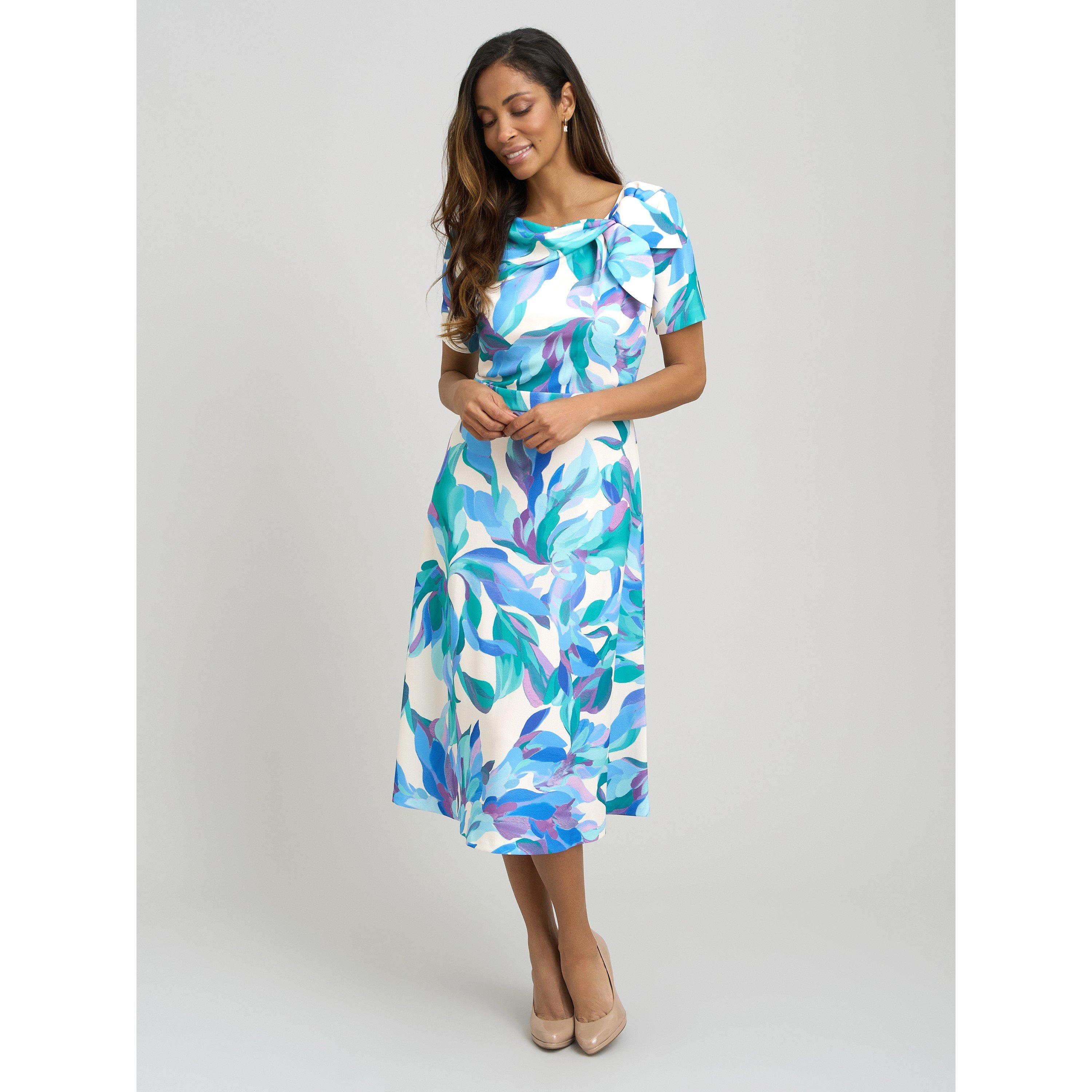 Blue / Multi - Gina Bacconi - Parker Tie Neck Print Dress - 4