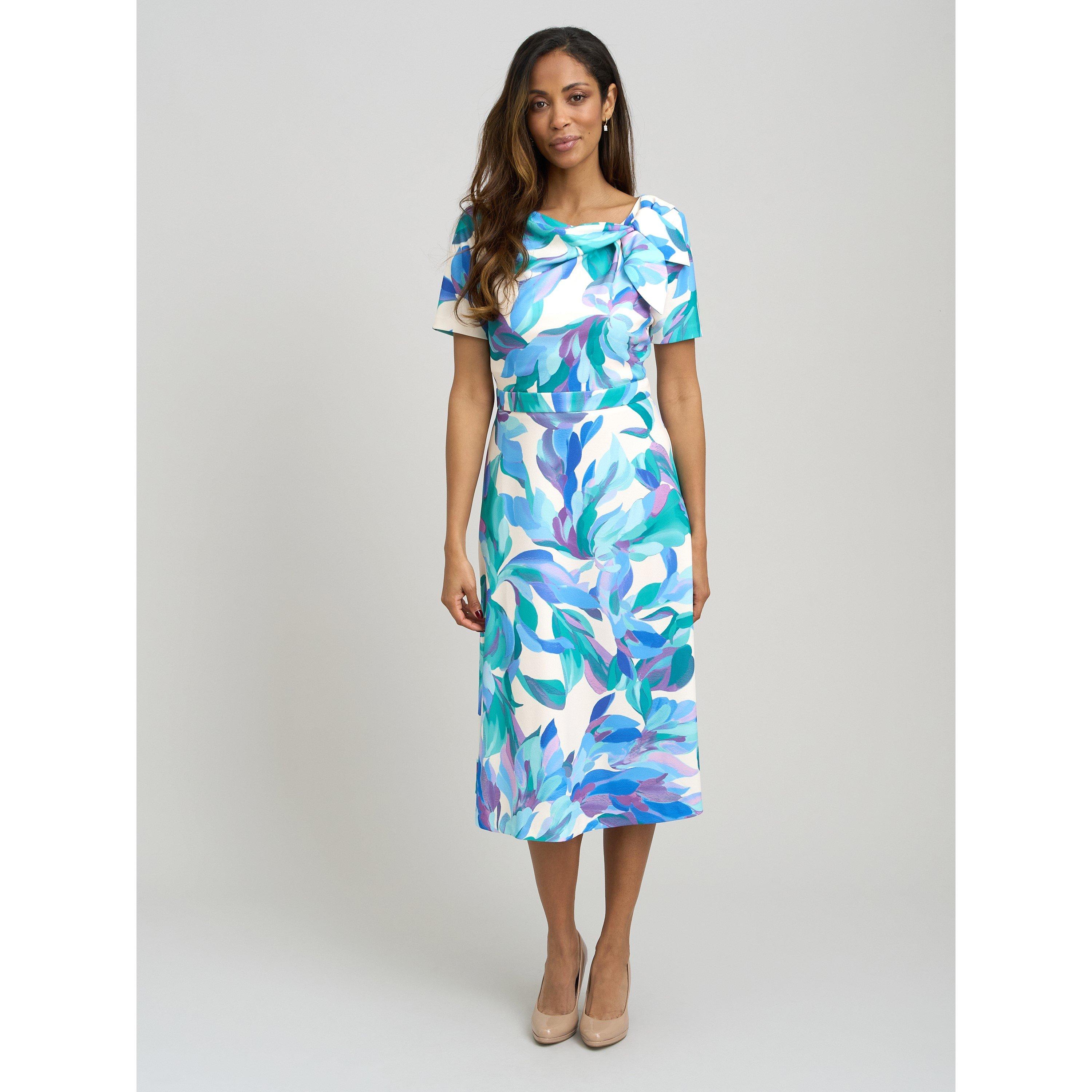 Blue / Multi - Gina Bacconi - Parker Tie Neck Print Dress - 6