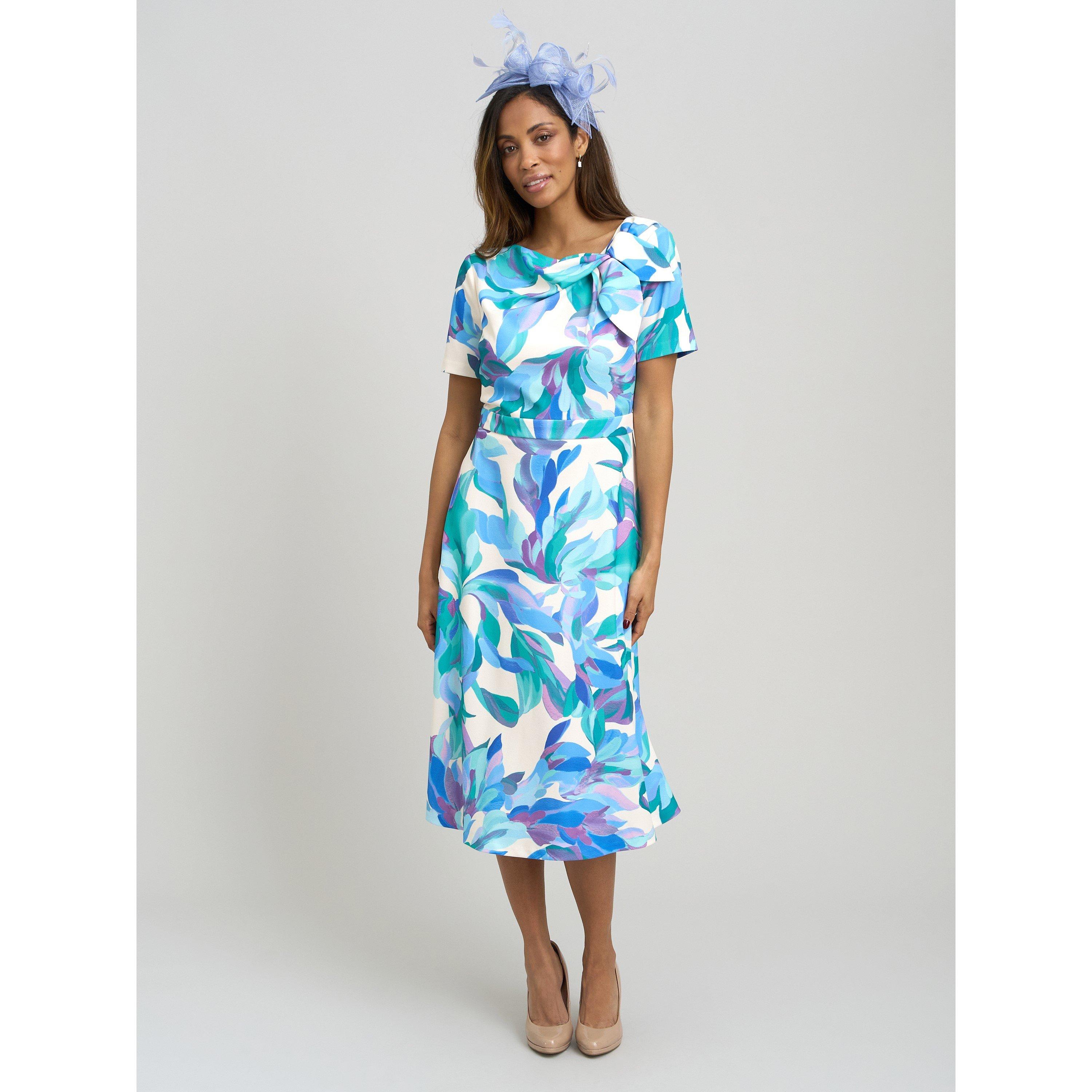 Blue / Multi - Gina Bacconi - Parker Tie Neck Print Dress - 7