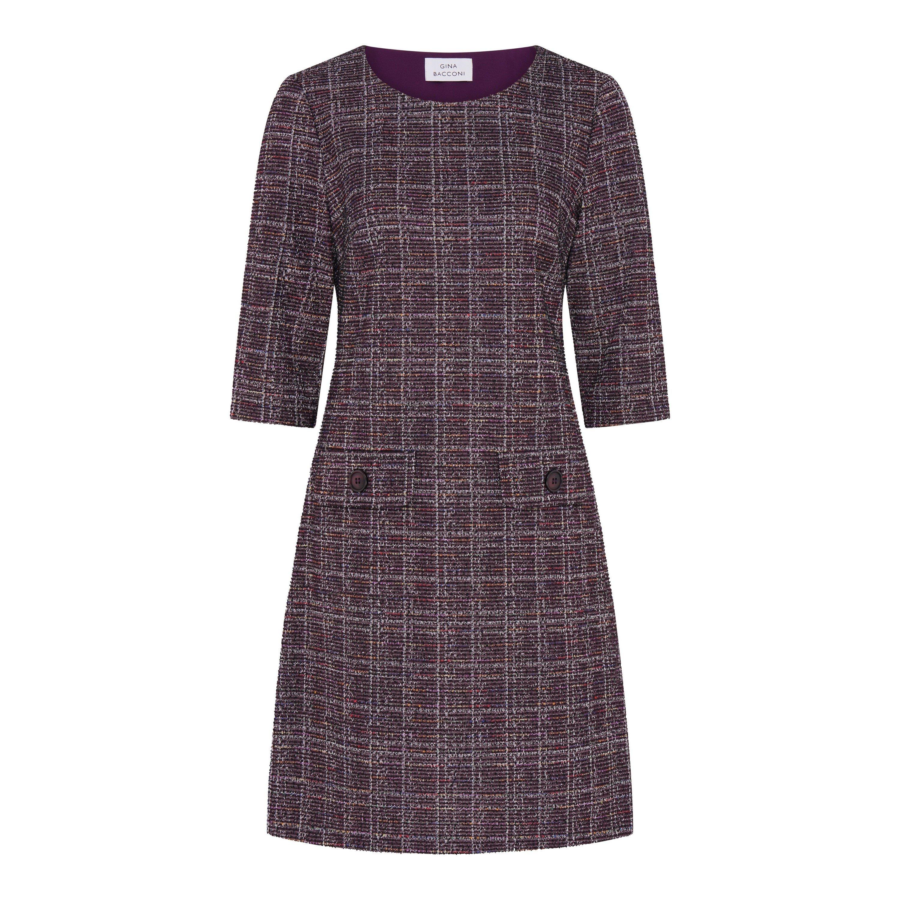 Aubergine - Gina Bacconi - Janine Textured Shift Dress - 4