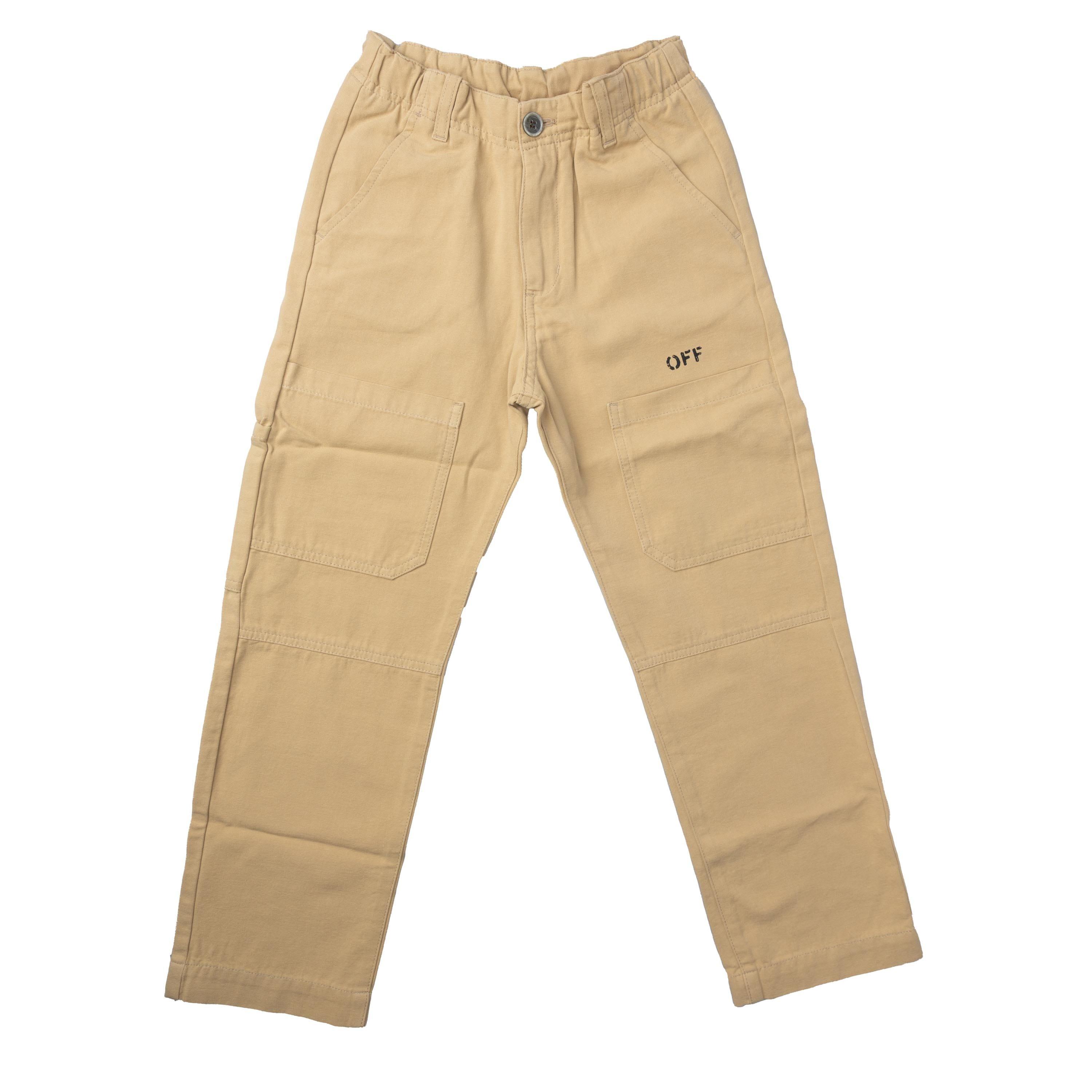 Beige - Off White - Diagonal Outline Worker Pants - 1