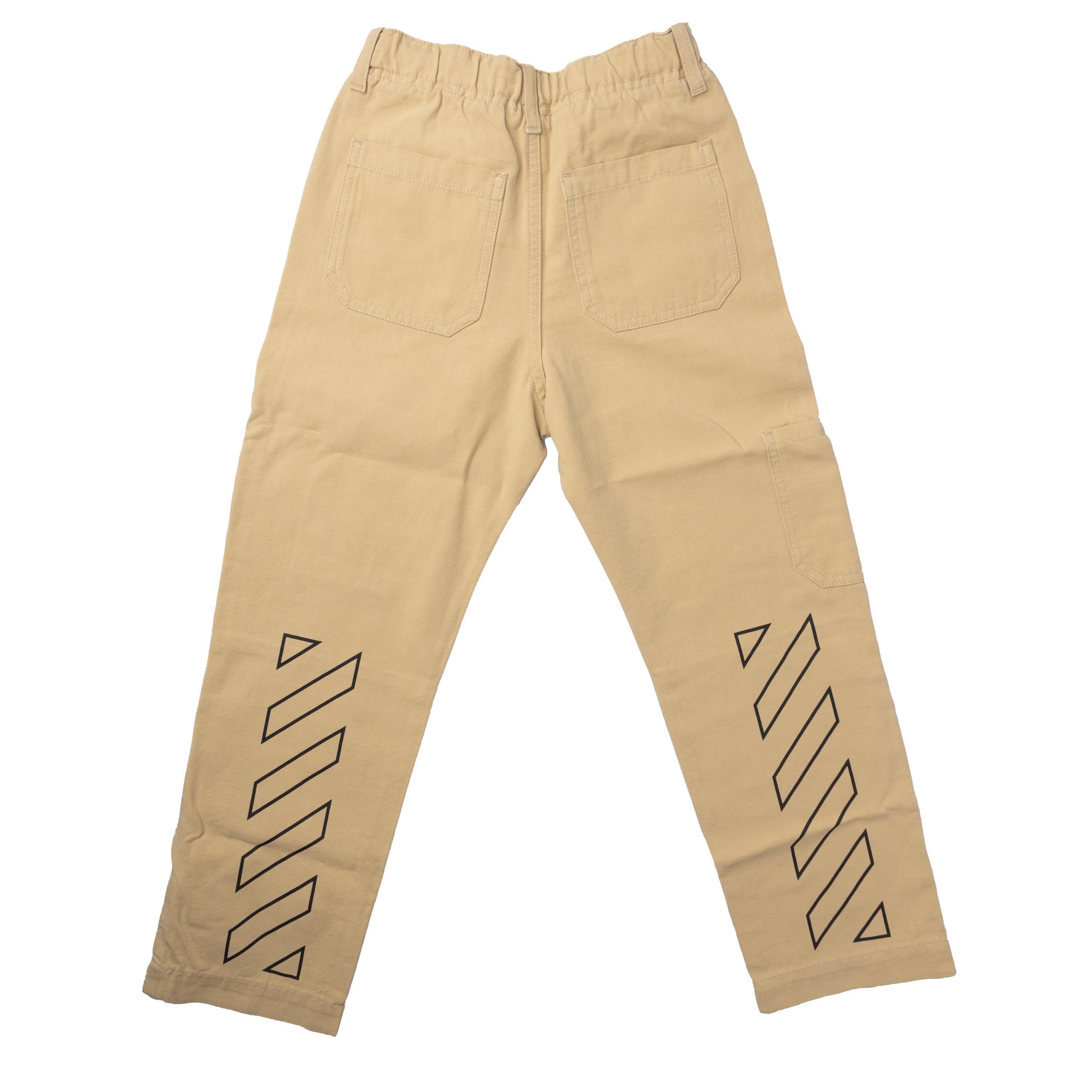 Beige - Off White - Diagonal Outline Worker Pants - 2