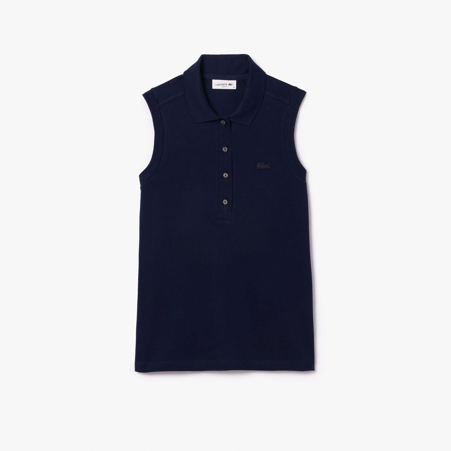 Navy - Lacoste - Slim Fit L.12.D Sleeveless Stretch Polo Shirt - 4