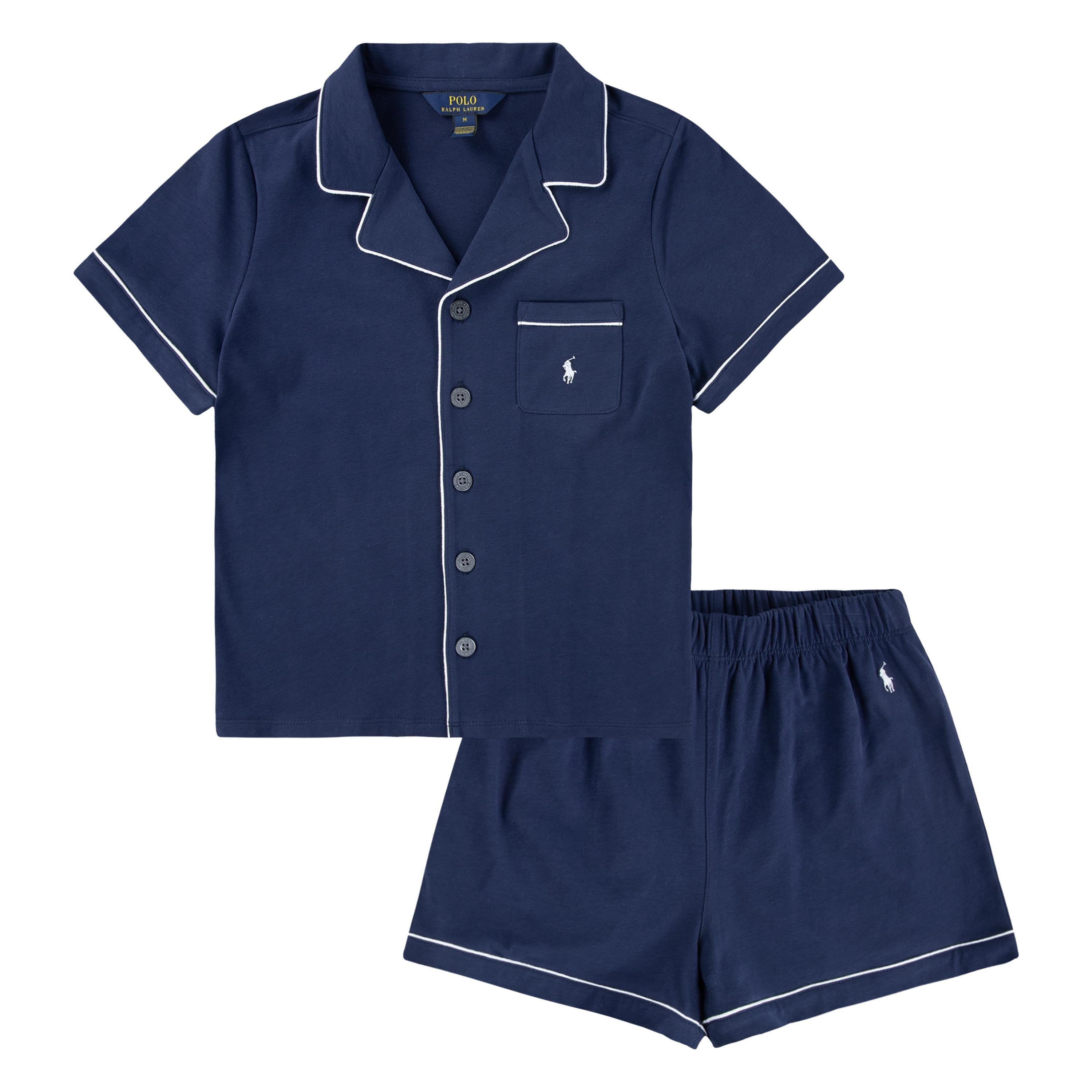 Polo Ralph Lauren  Newport Nvy Bcv Kids' Piped Cotton Short Sleeve Pyjama Set - 14Y (XL)