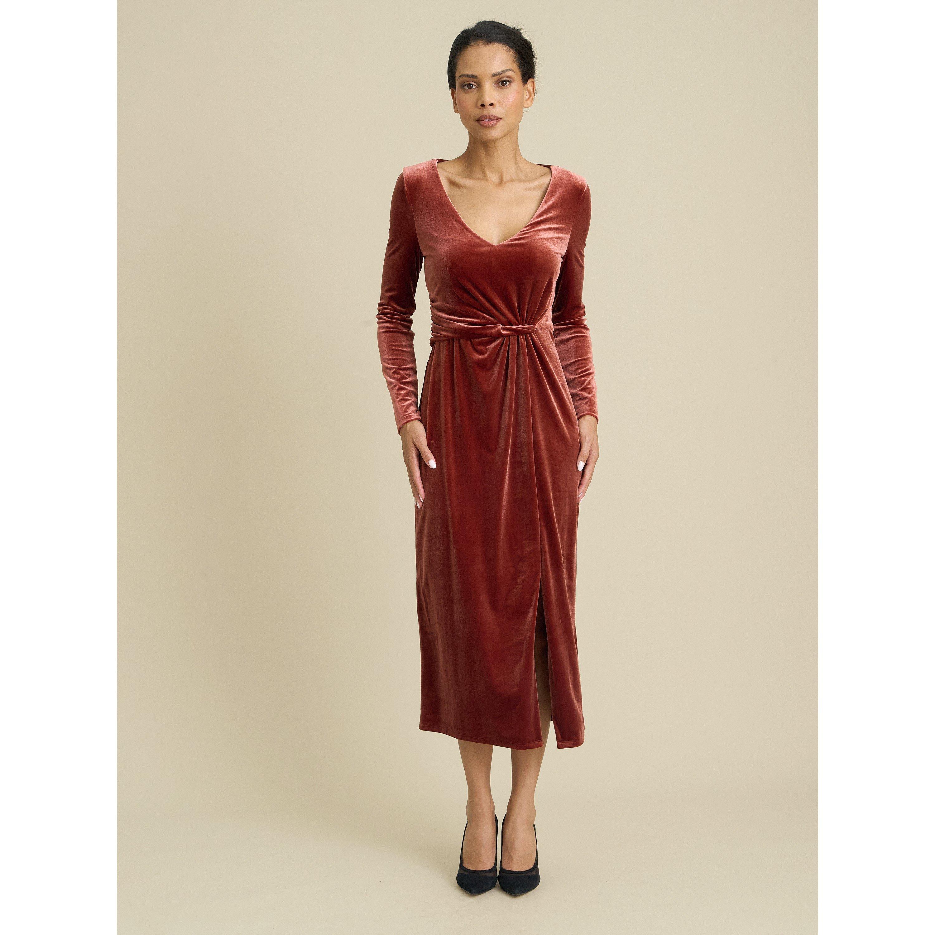Rust - Gina Bacconi - Annamaria Velvet Midi Dress - 1