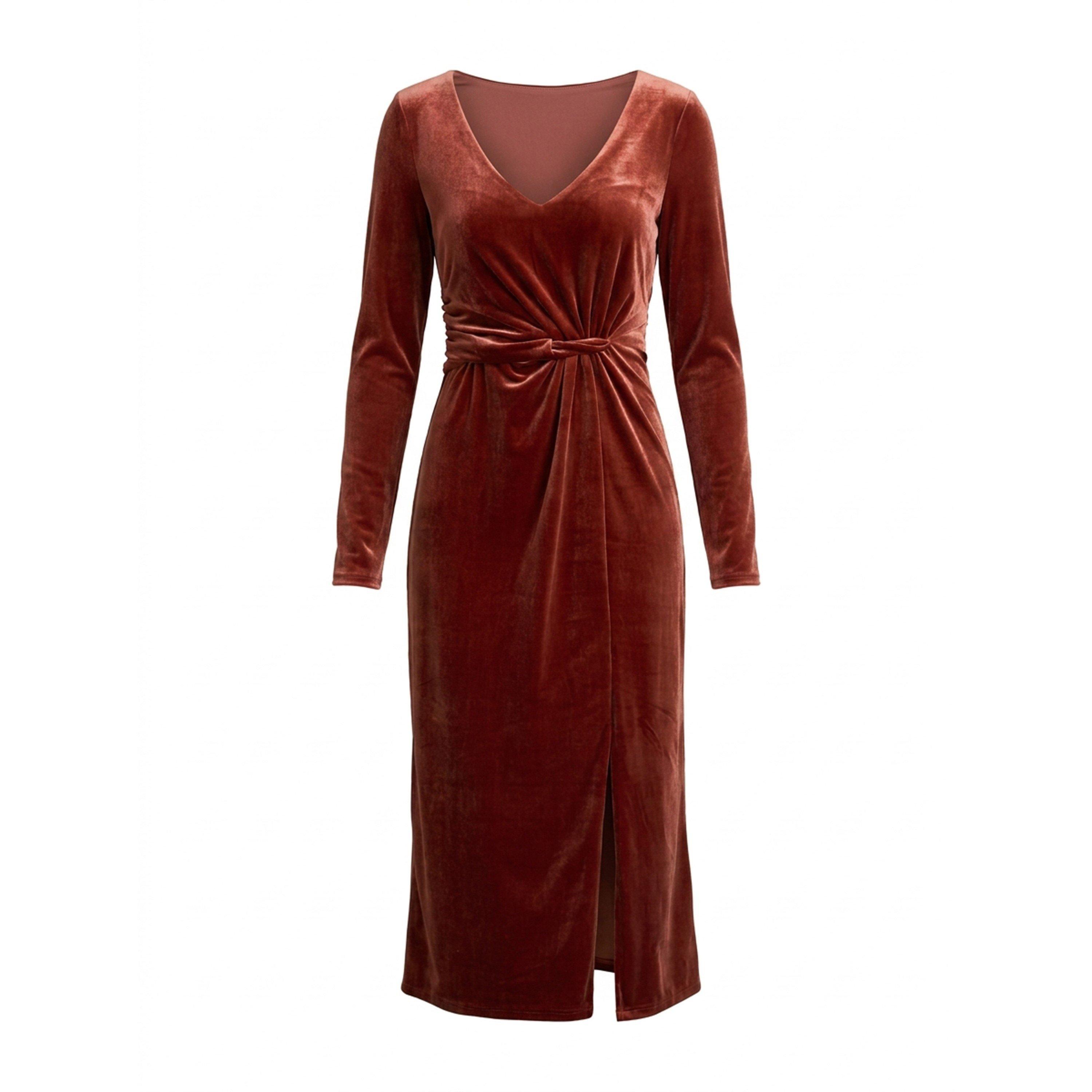 Rust - Gina Bacconi - Annamaria Velvet Midi Dress - 3