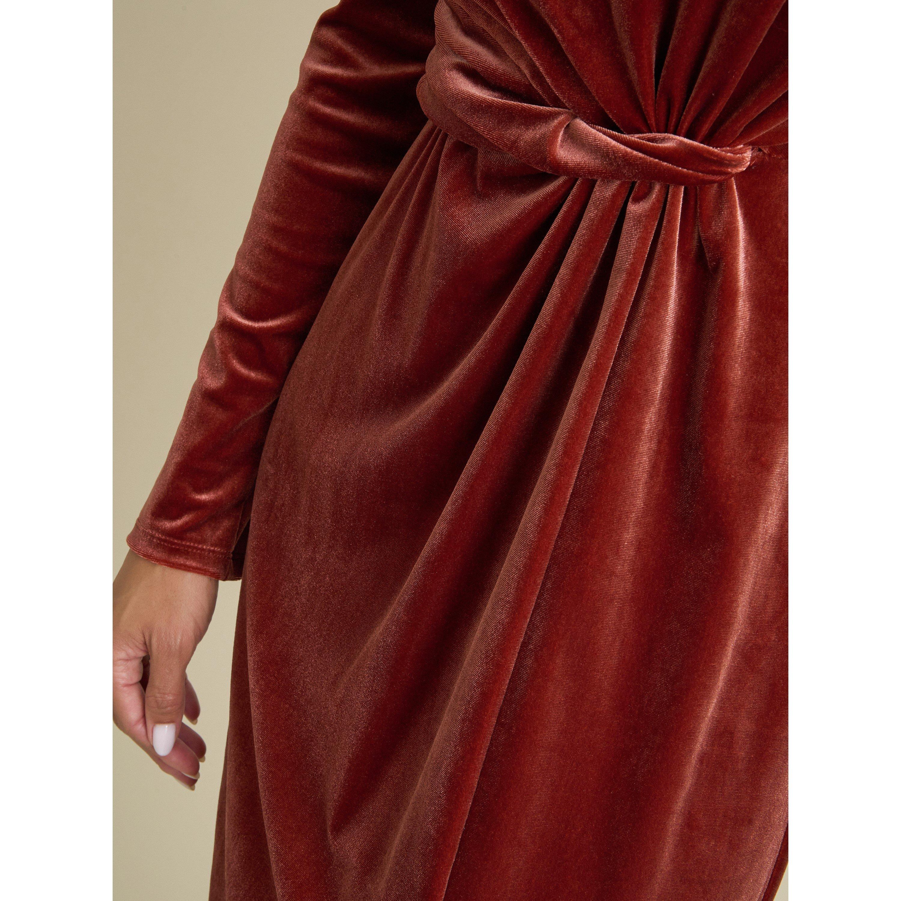Rust - Gina Bacconi - Annamaria Velvet Midi Dress - 4