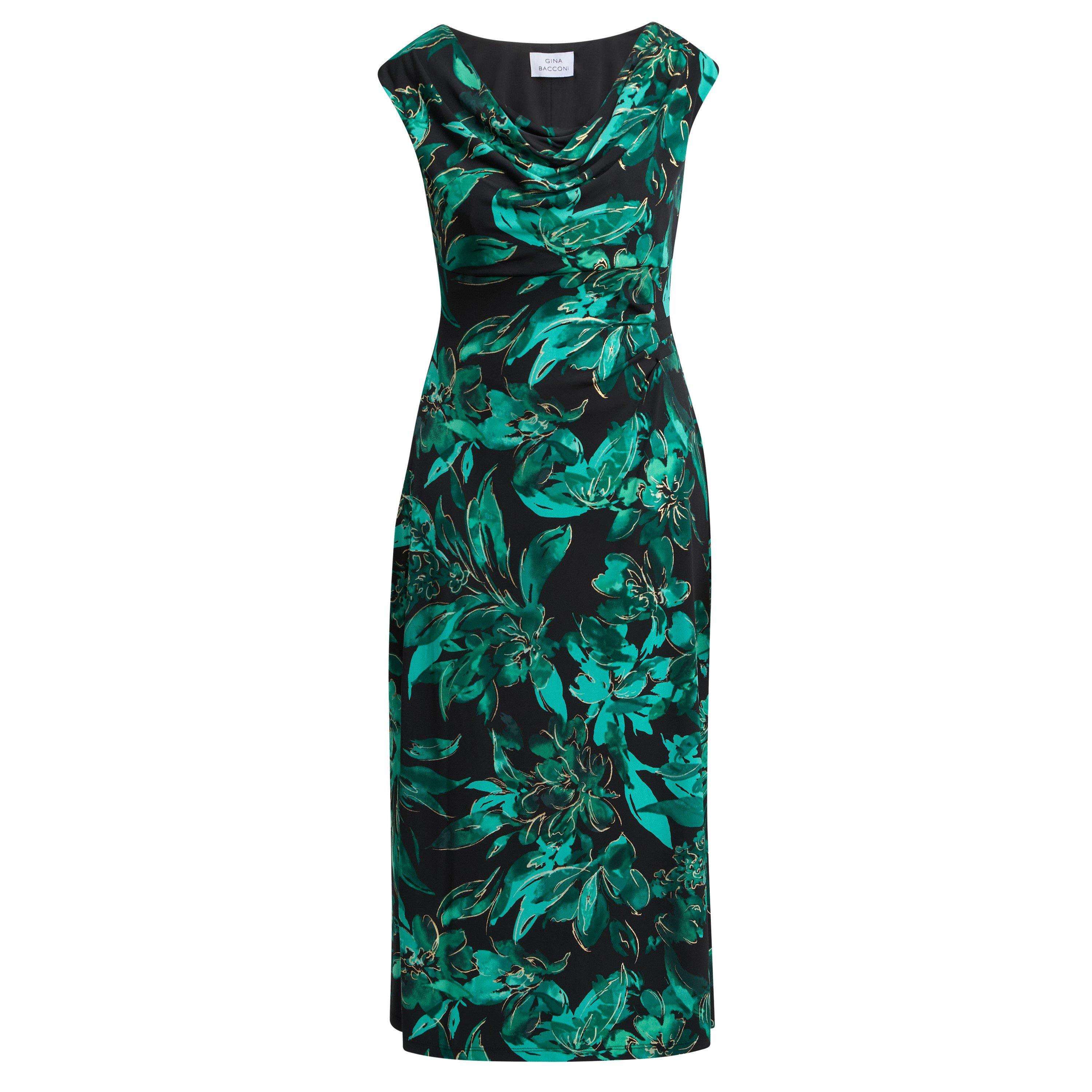 Green / Multi - Gina Bacconi - Hatty Floral Cowl Neck Midi Dress - 4