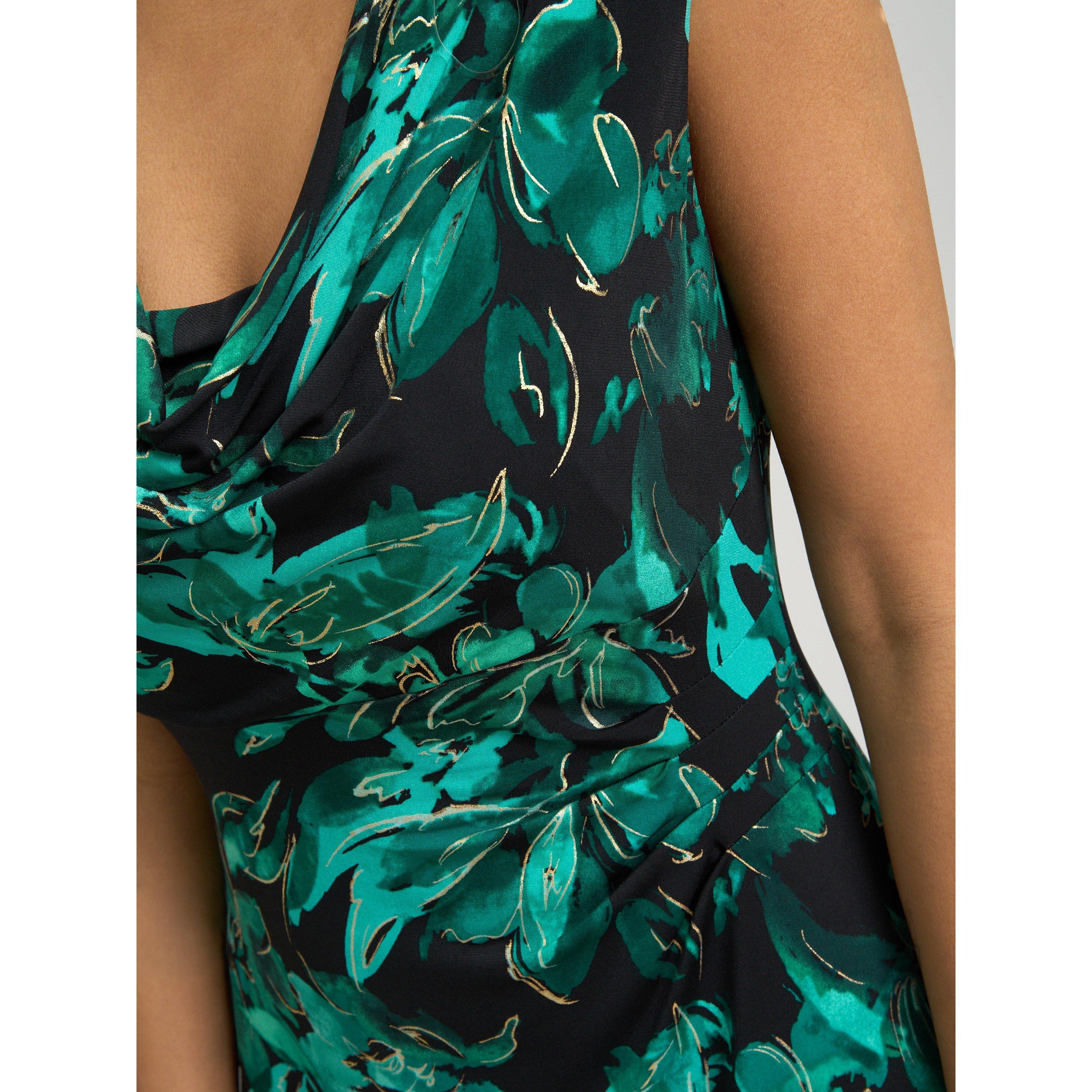 Green / Multi - Gina Bacconi - Hatty Floral Cowl Neck Midi Dress - 5