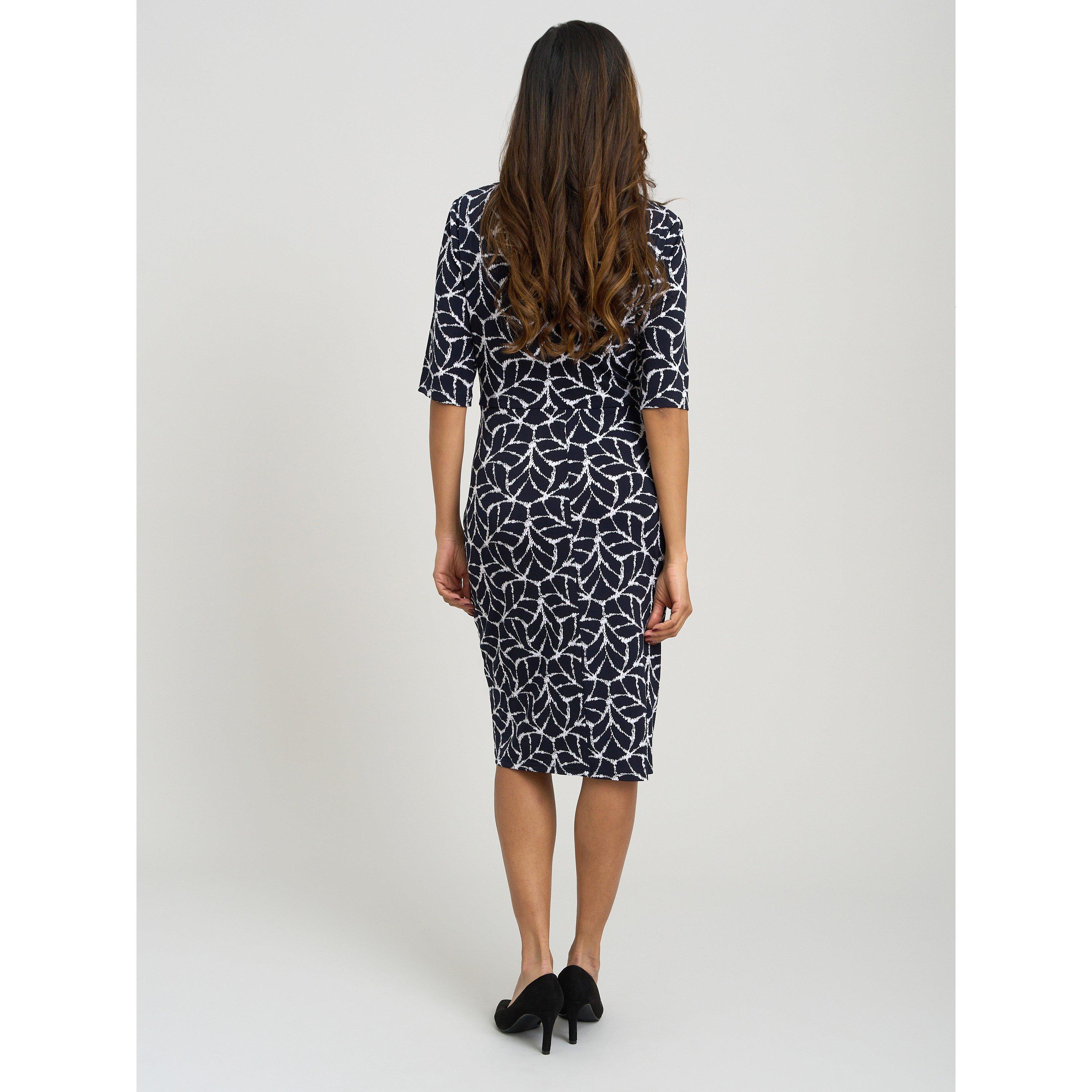 Navy / White - Gina Bacconi - Queenie Abstract Print Jersey Dress - 3