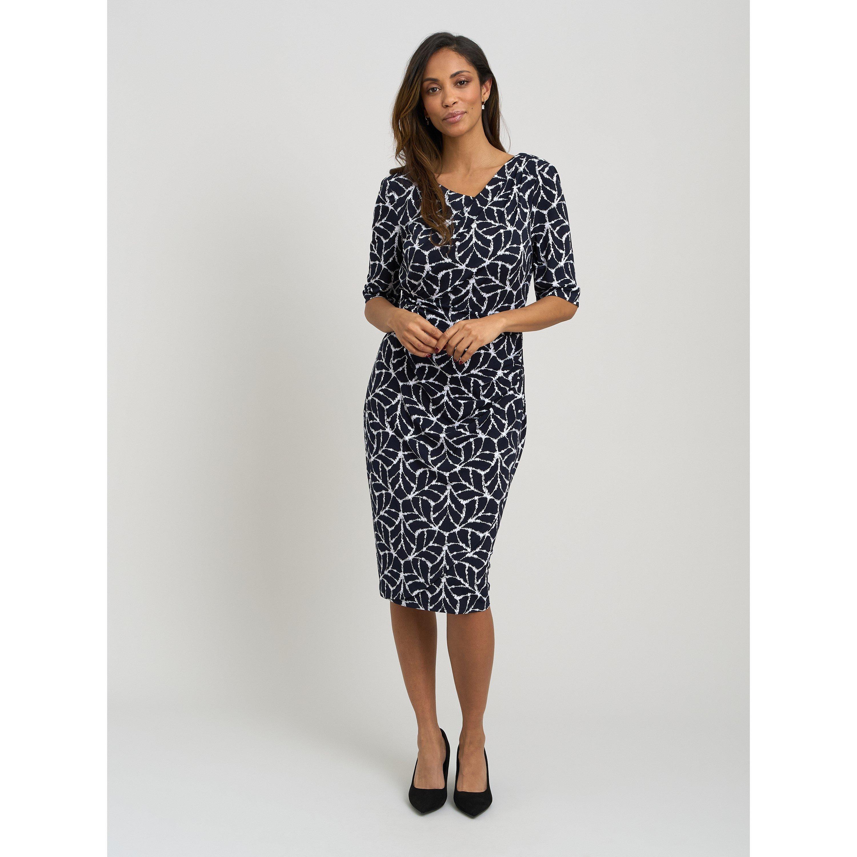 Navy / White - Gina Bacconi - Queenie Abstract Print Jersey Dress - 4
