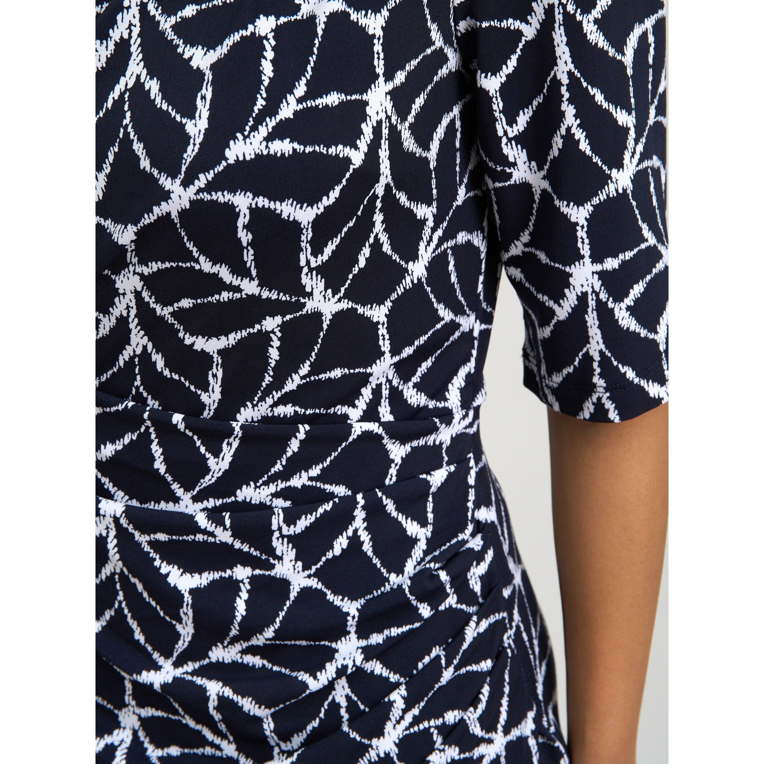 Navy / White - Gina Bacconi - Queenie Abstract Print Jersey Dress - 5