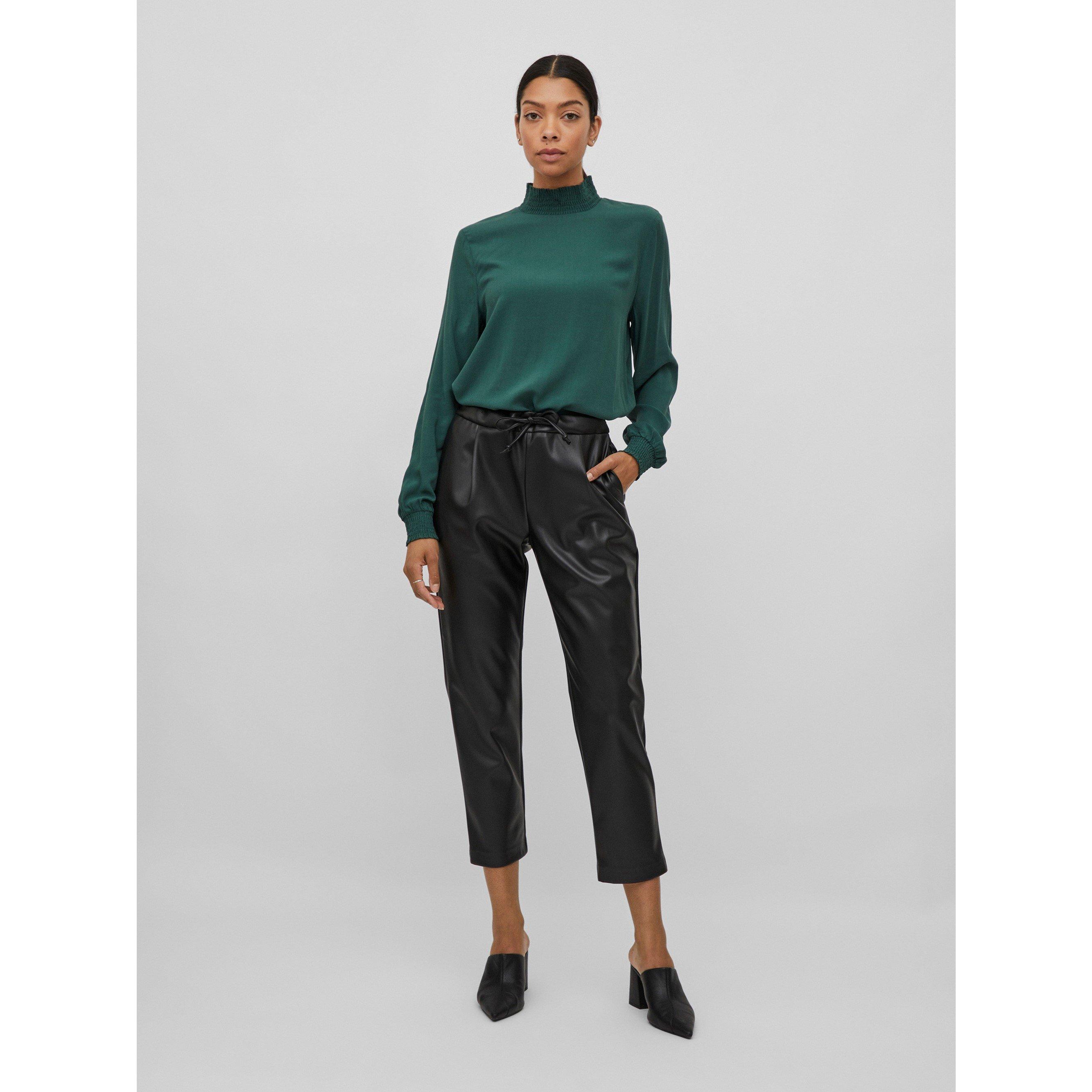 Zwart - Vila - Women's Nille Coated Leather Trousers - 3