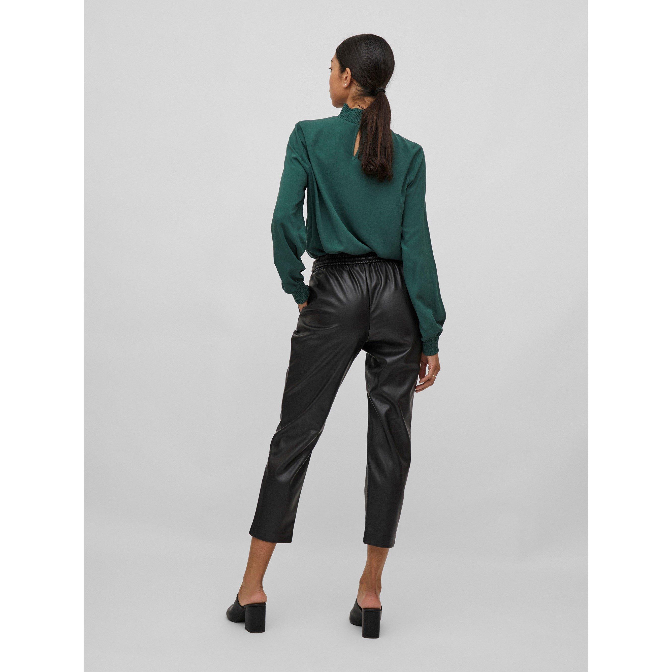 Zwart - Vila - Women's Nille Coated Leather Trousers - 4