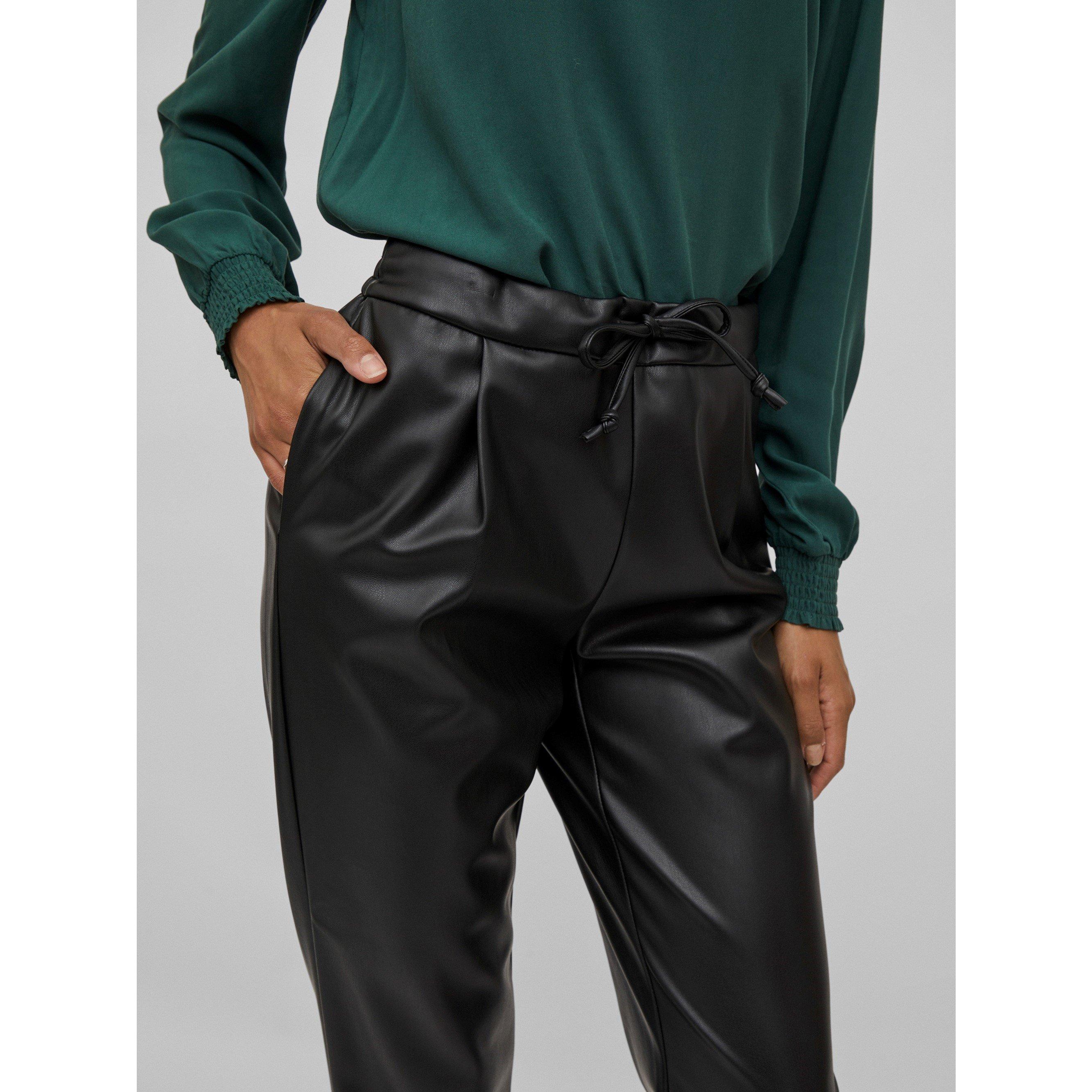 Zwart - Vila - Women's Nille Coated Leather Trousers - 5