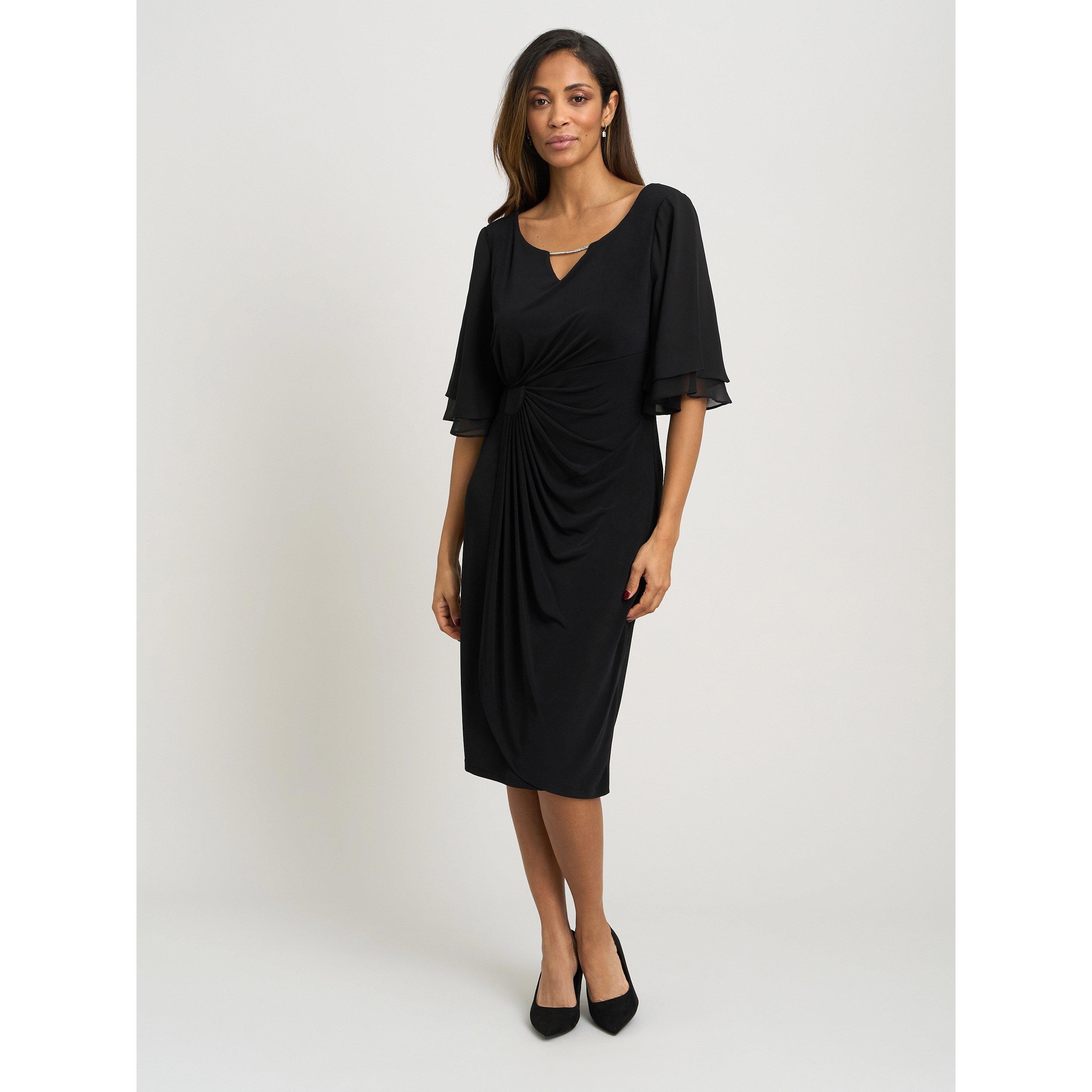 Black - Gina Bacconi - Diamante Trim Dress With Chiffon Sleeves - 2