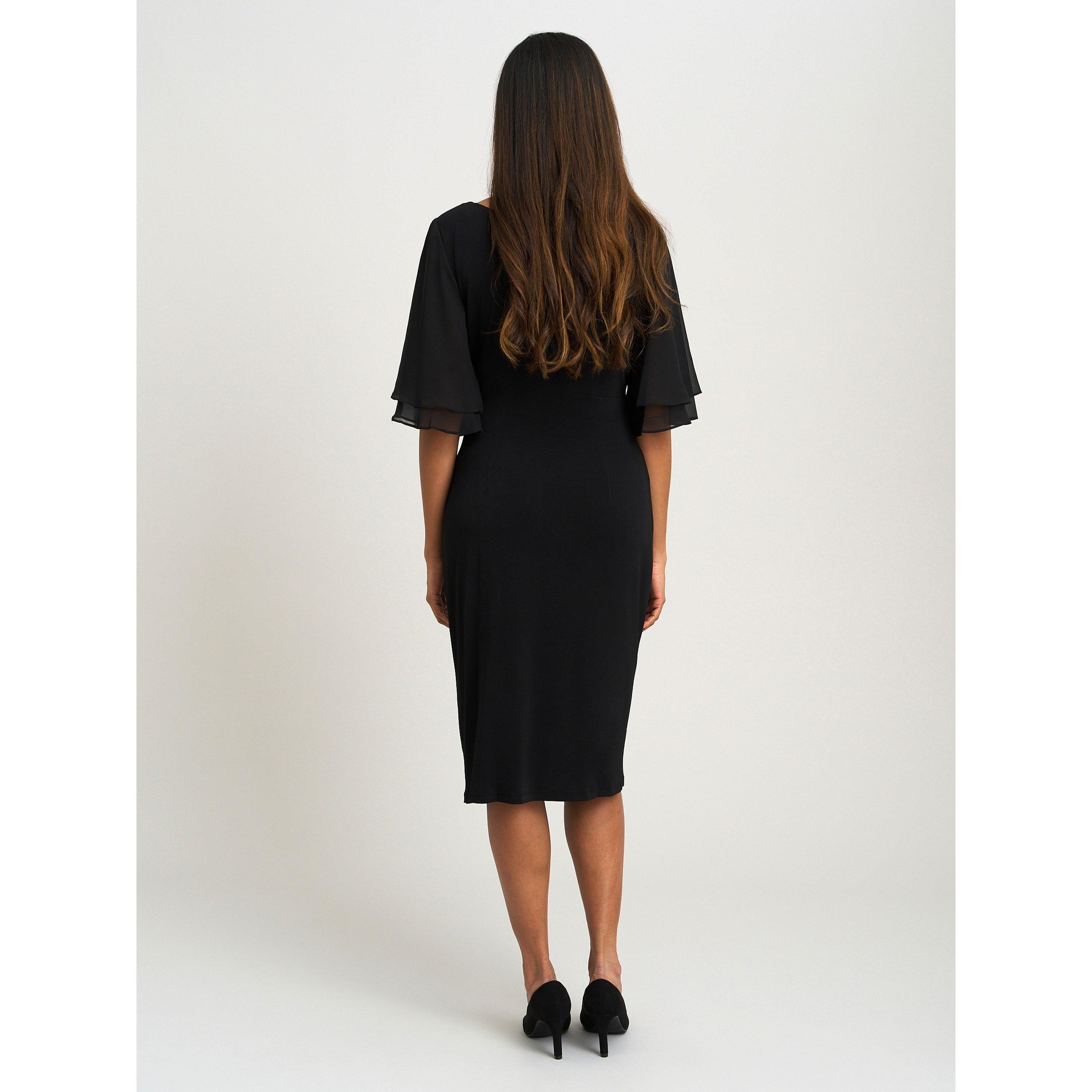 Black - Gina Bacconi - Diamante Trim Dress With Chiffon Sleeves - 3