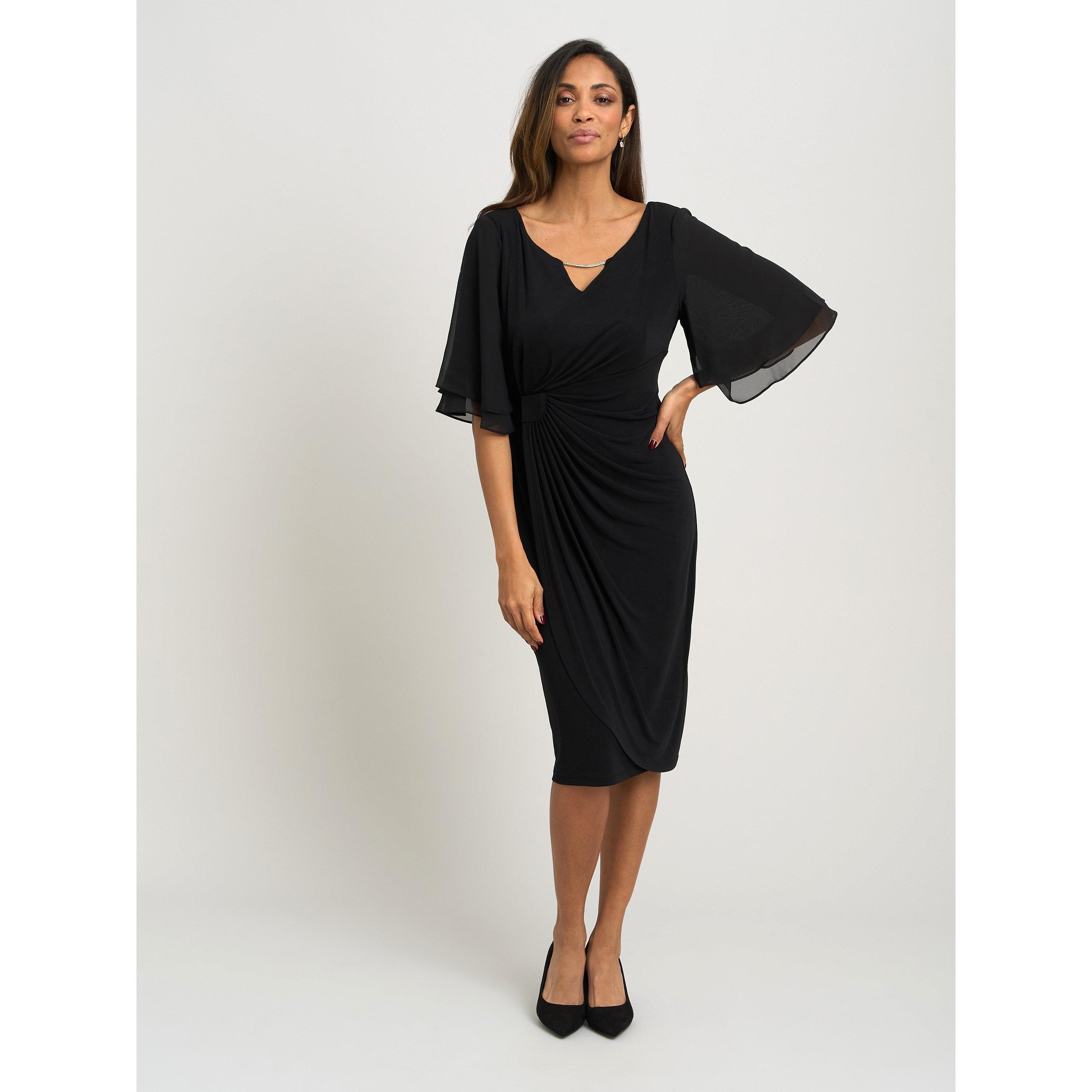 Black - Gina Bacconi - Diamante Trim Dress With Chiffon Sleeves - 4