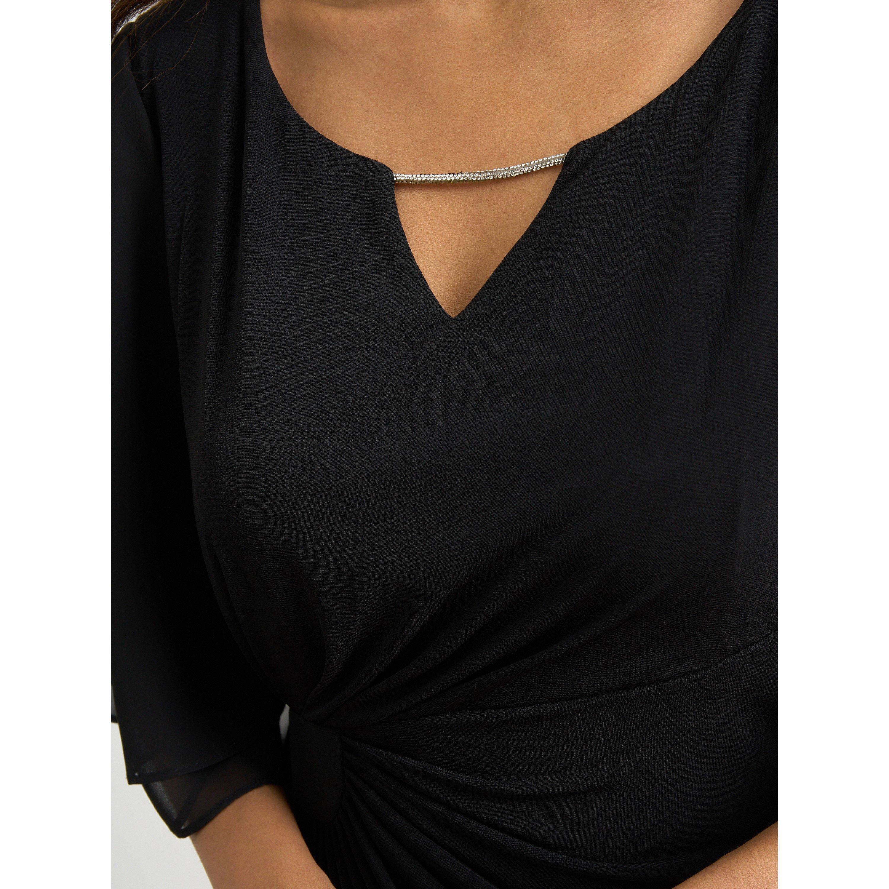 Black - Gina Bacconi - Diamante Trim Dress With Chiffon Sleeves - 5