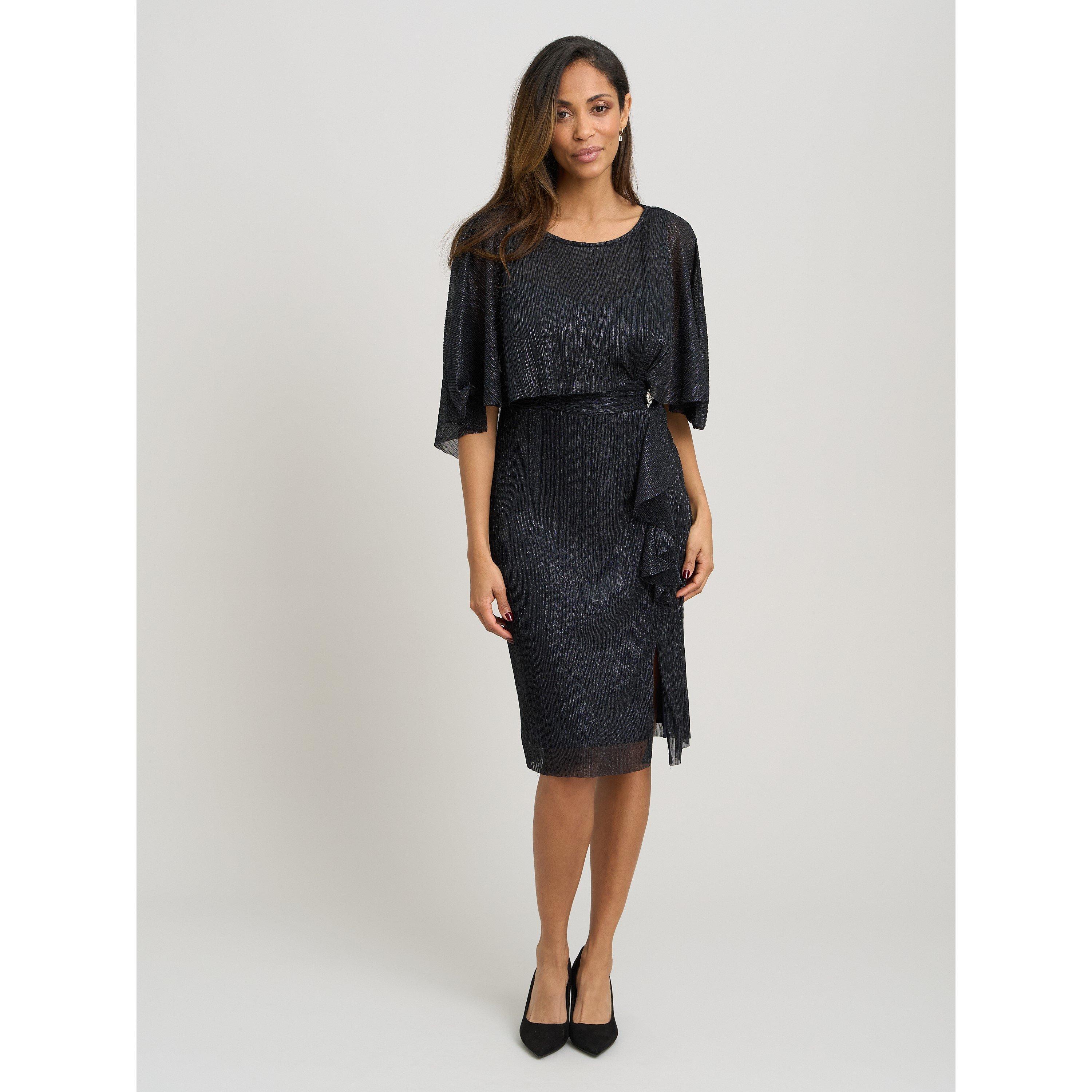 Black - Gina Bacconi - Diamante Trim Dress With Chiffon Sleeves - 7