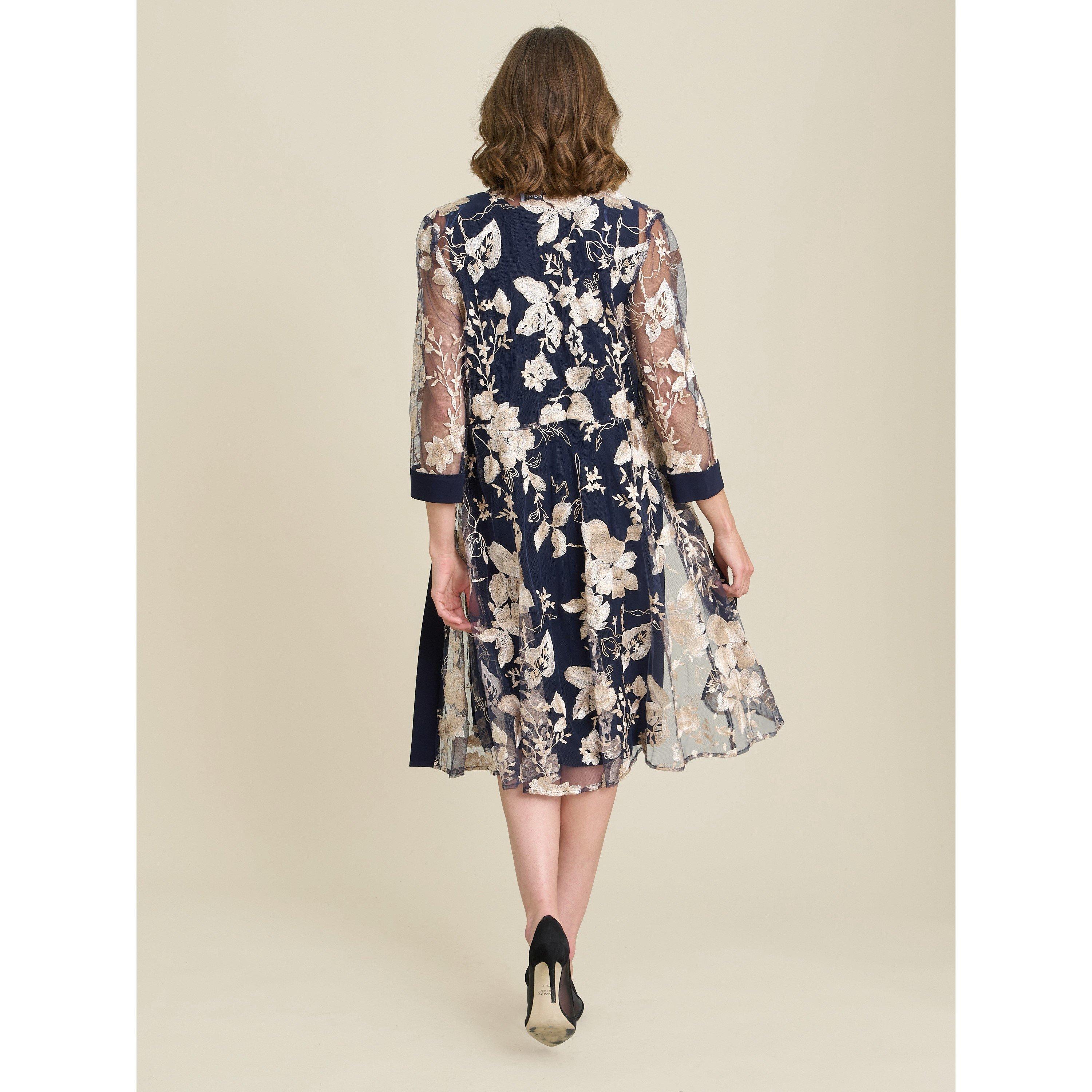 Navy - Gina Bacconi - Macey Dress With Floral Sheer Jacket - 2