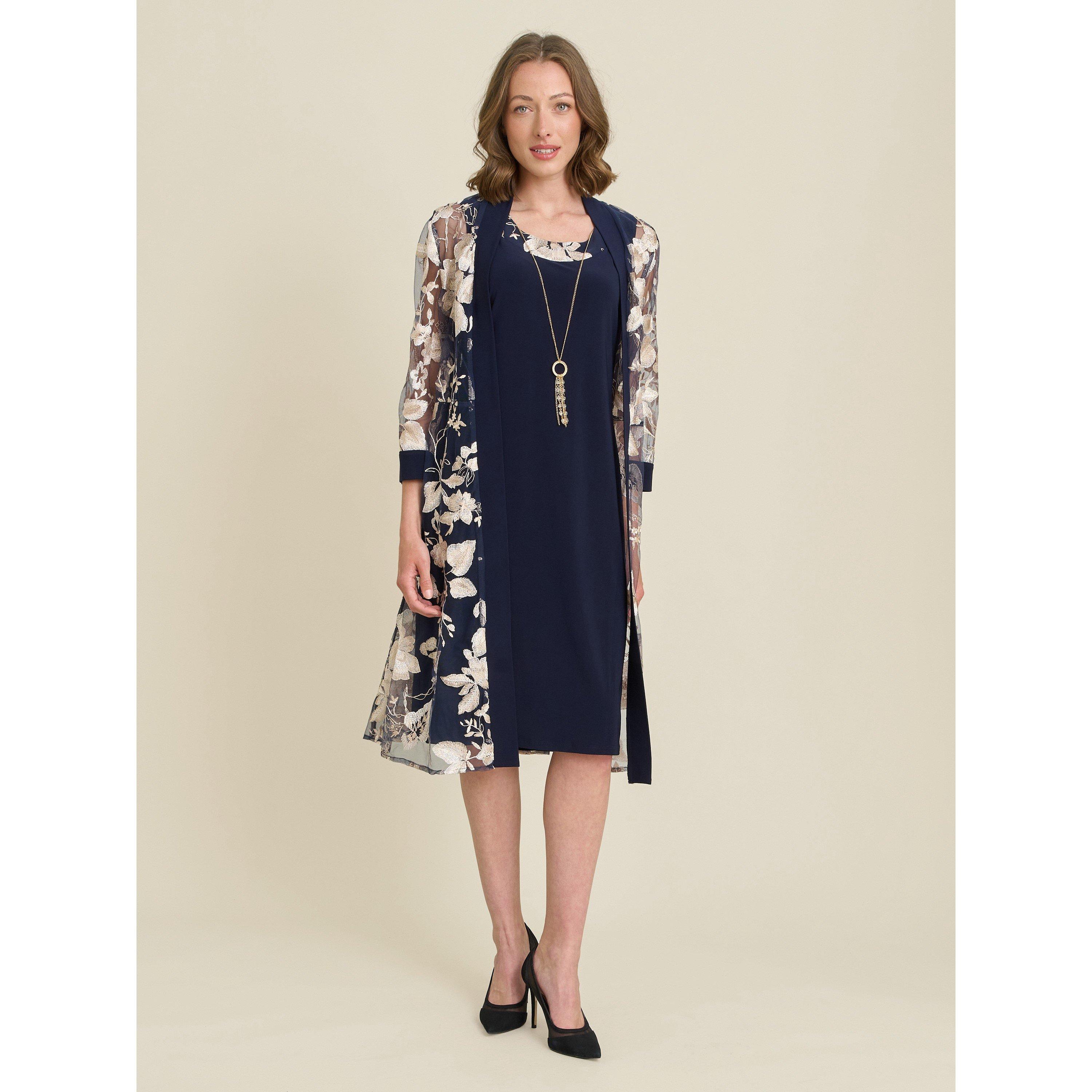 Navy - Gina Bacconi - Macey Dress With Floral Sheer Jacket - 3