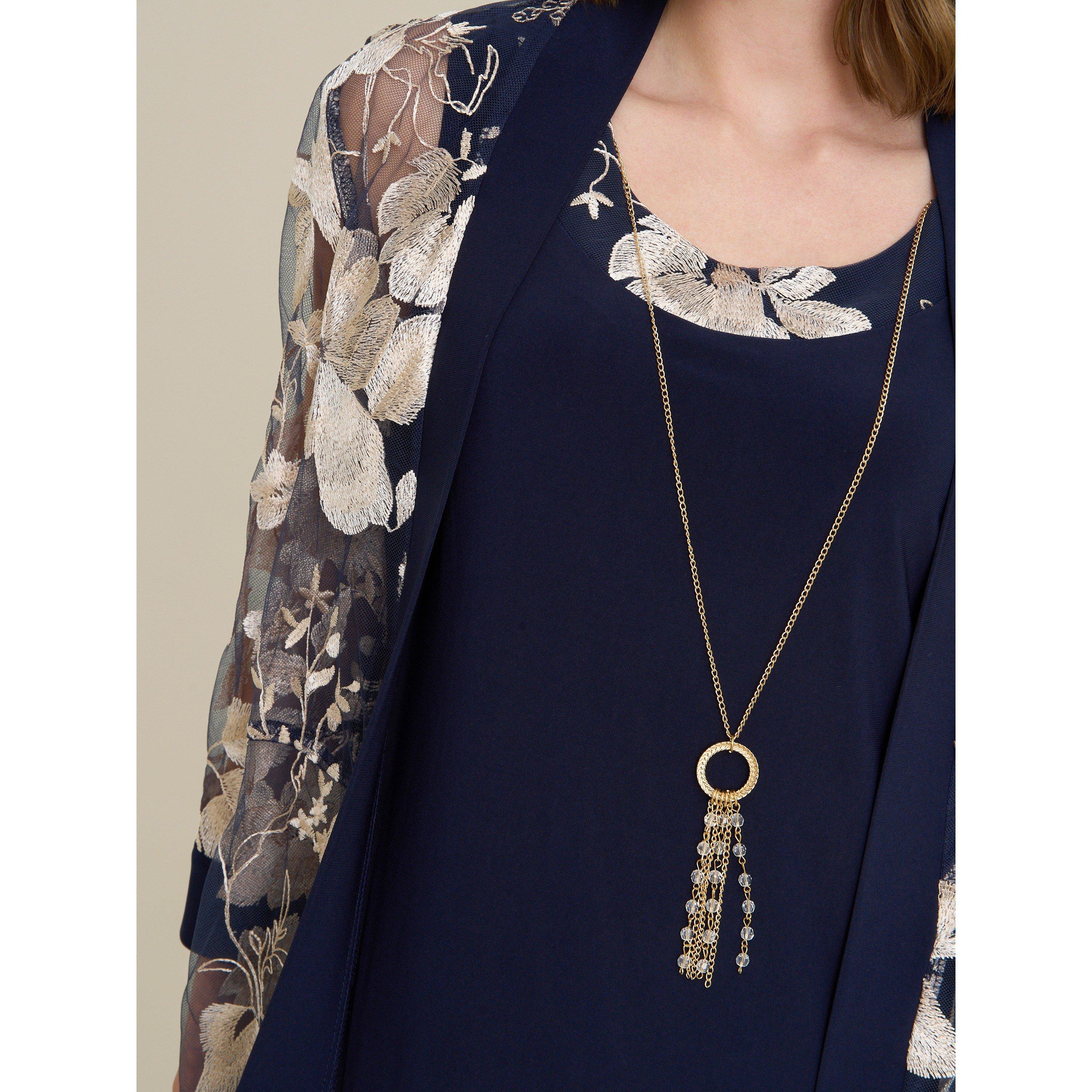 Navy - Gina Bacconi - Macey Dress With Floral Sheer Jacket - 5