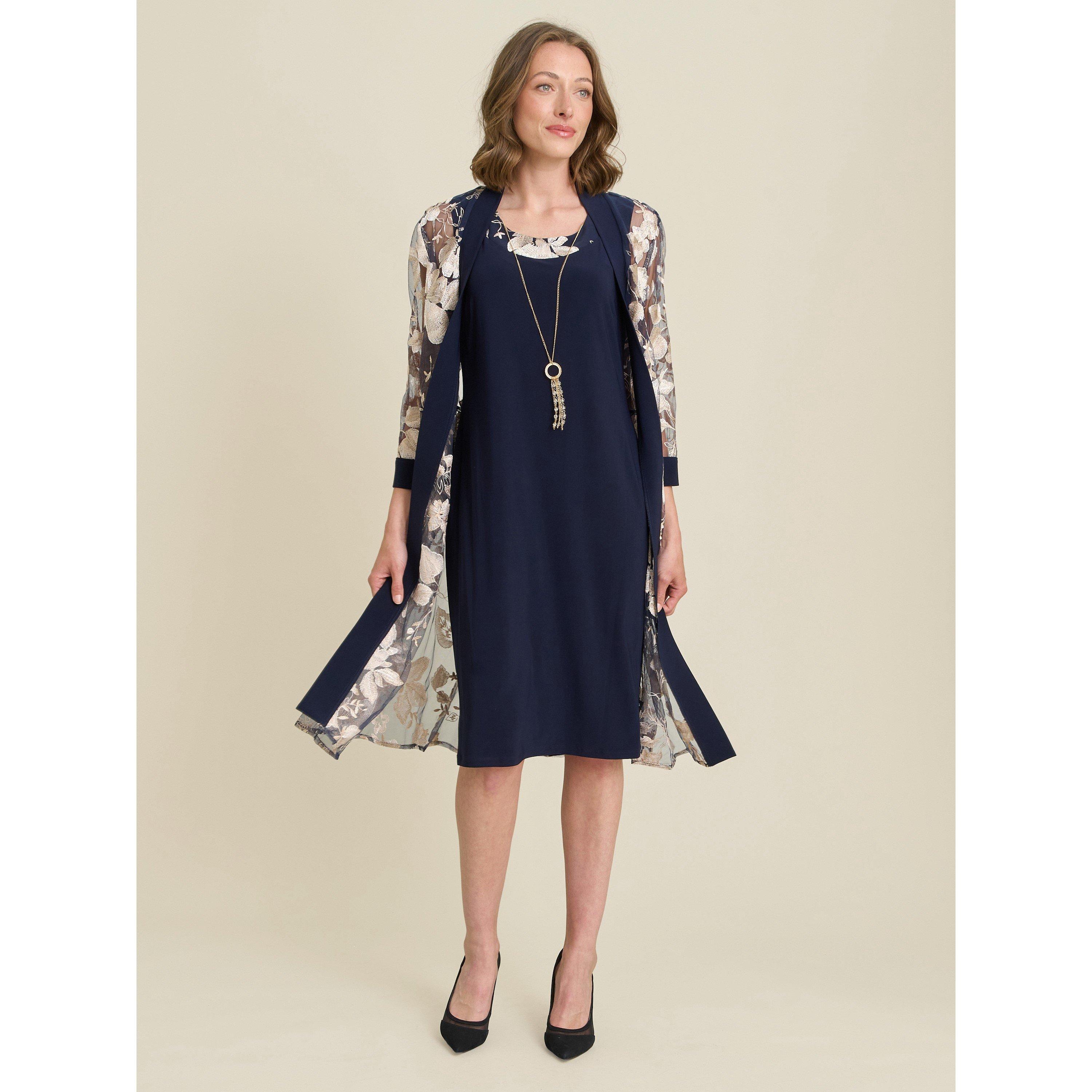 Navy - Gina Bacconi - Macey Dress With Floral Sheer Jacket - 6