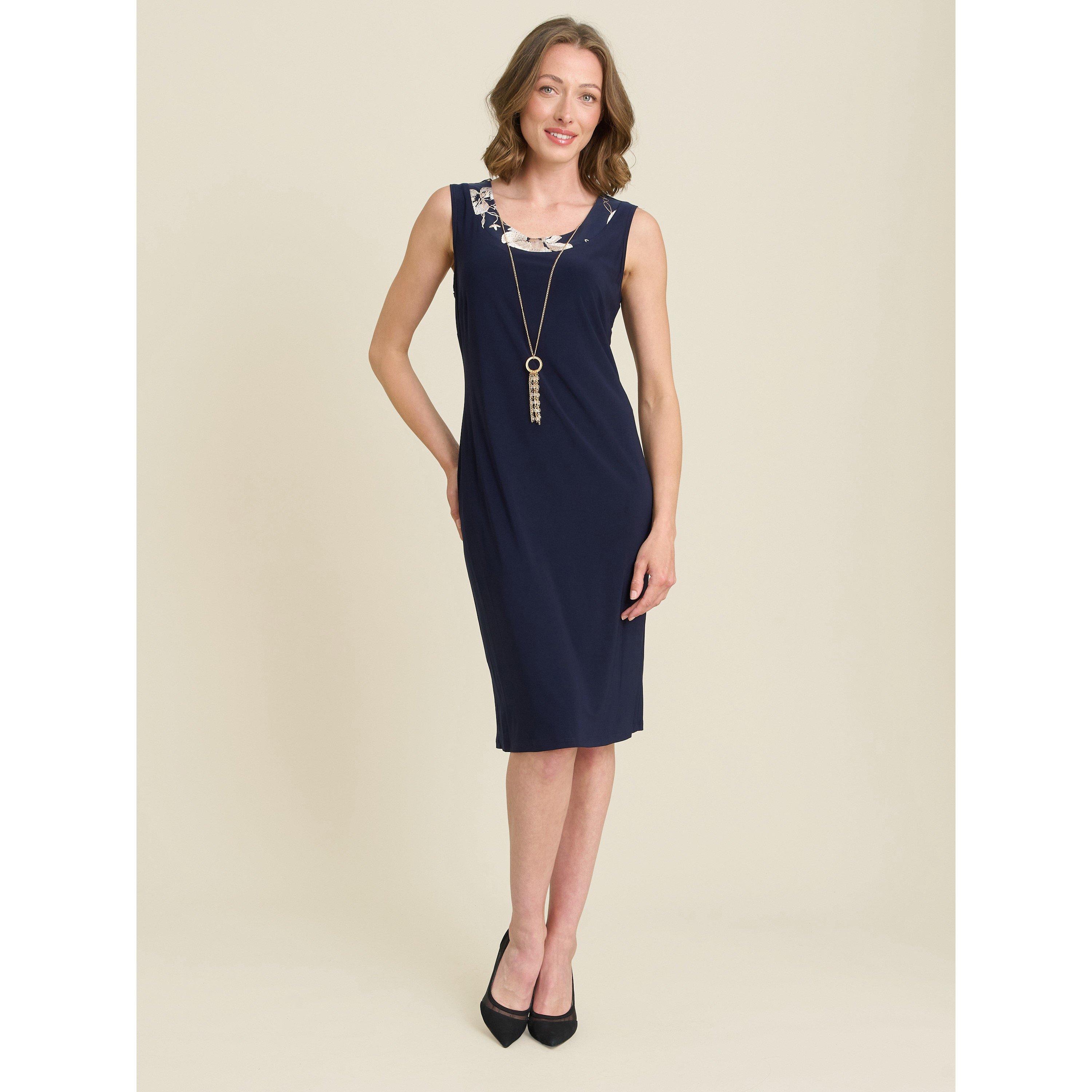 Navy - Gina Bacconi - Macey Dress With Floral Sheer Jacket - 7