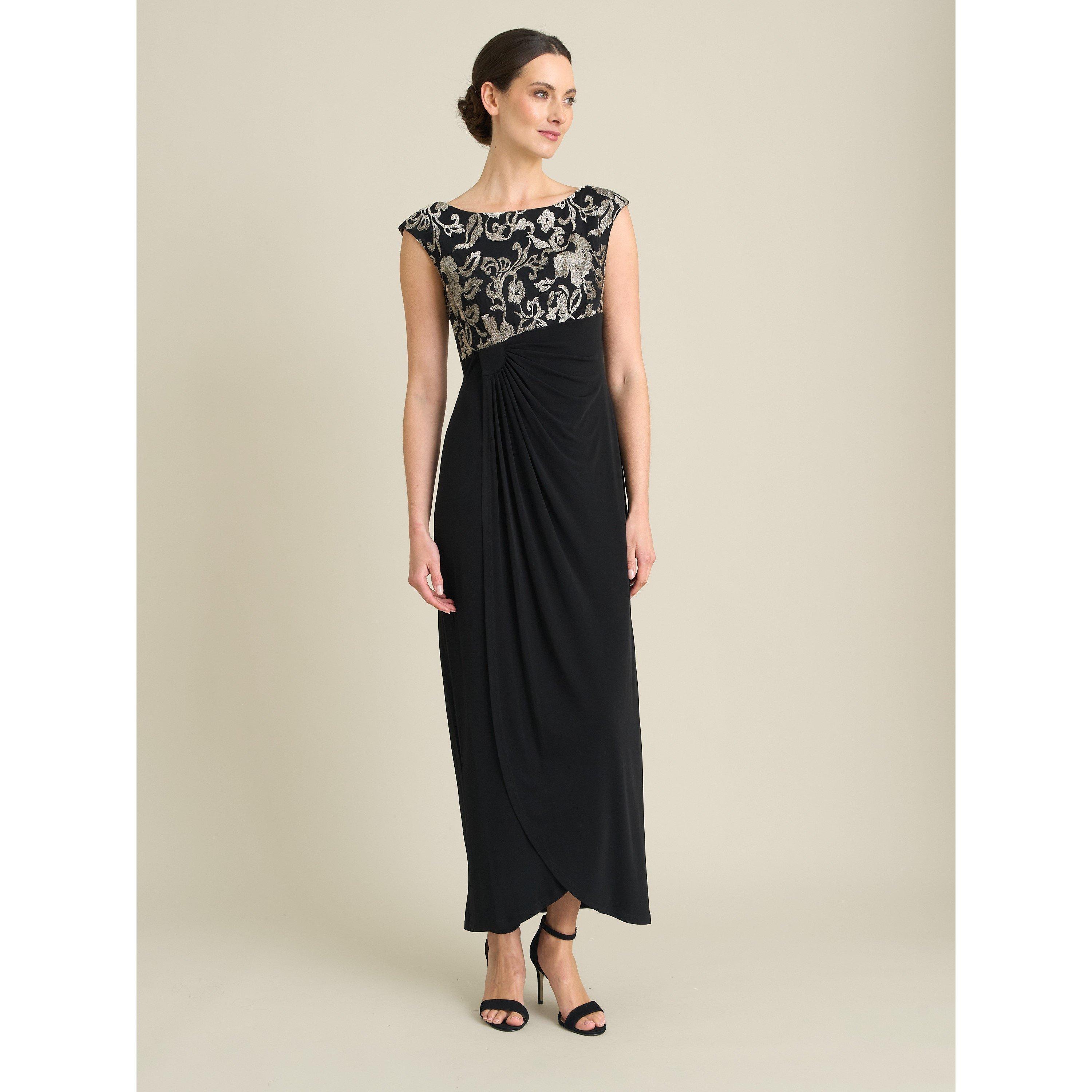Black / Gold - Gina Bacconi - Jelena Draped Maxi Dress - 1