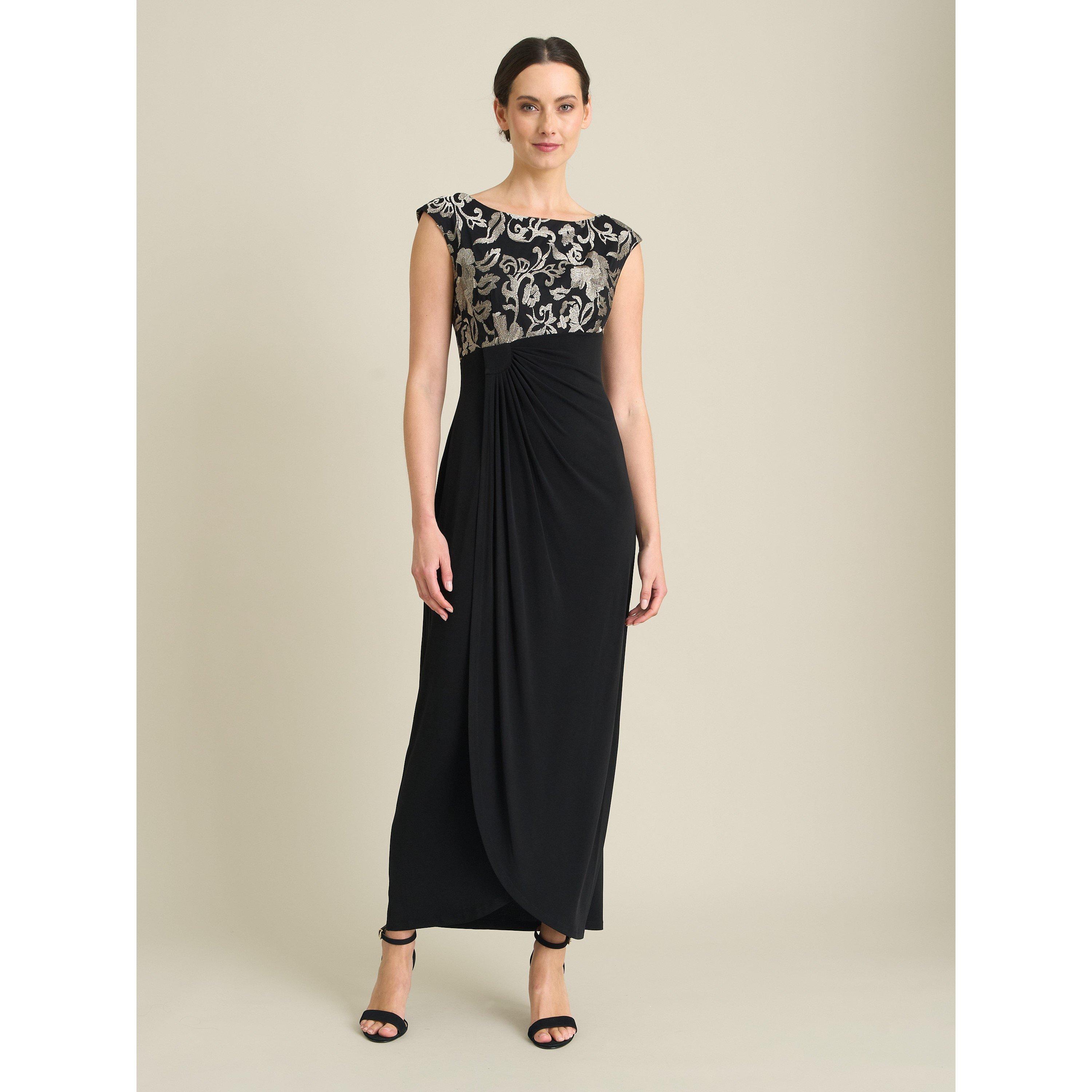 Black / Gold - Gina Bacconi - Jelena Draped Maxi Dress - 3