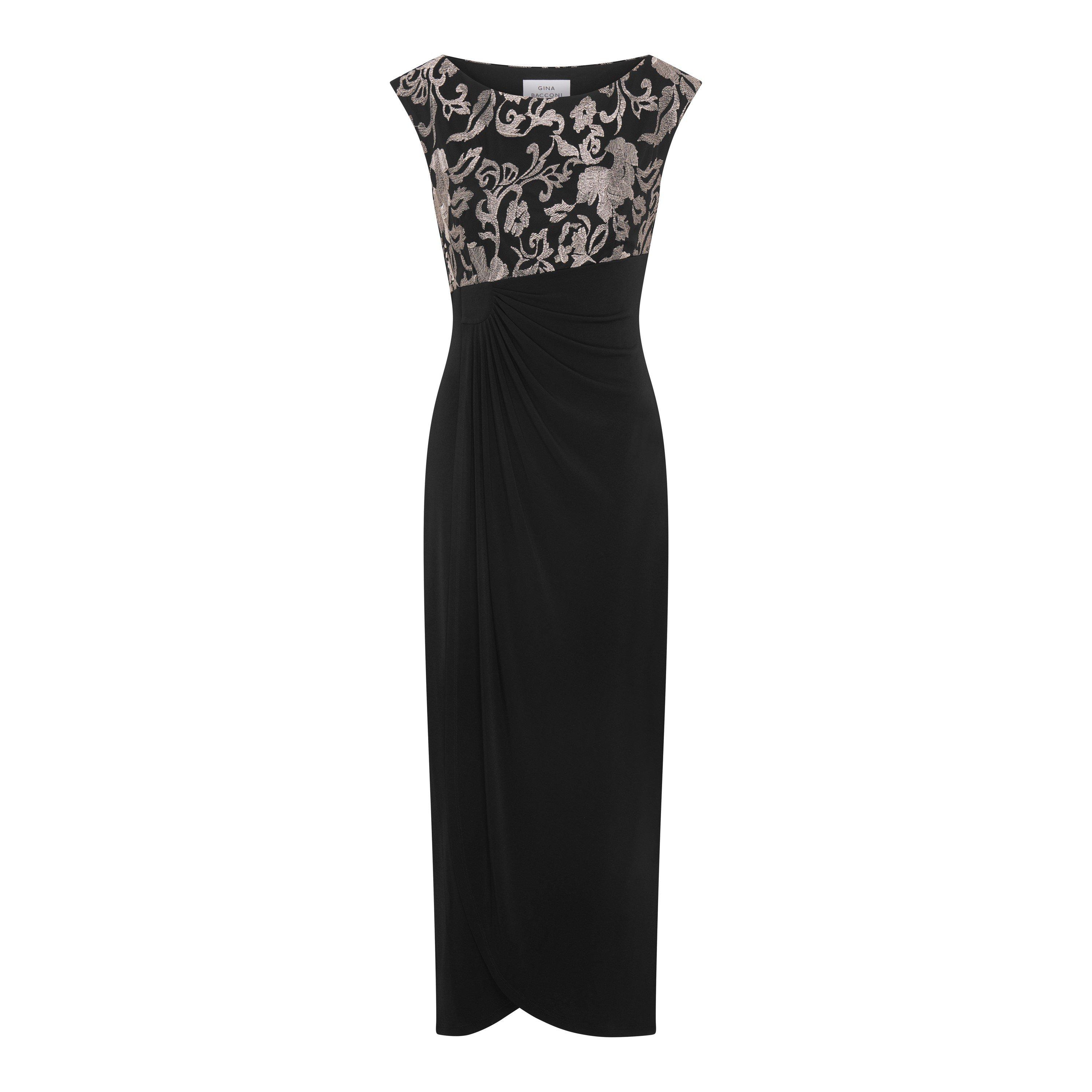 Black / Gold - Gina Bacconi - Jelena Draped Maxi Dress - 4