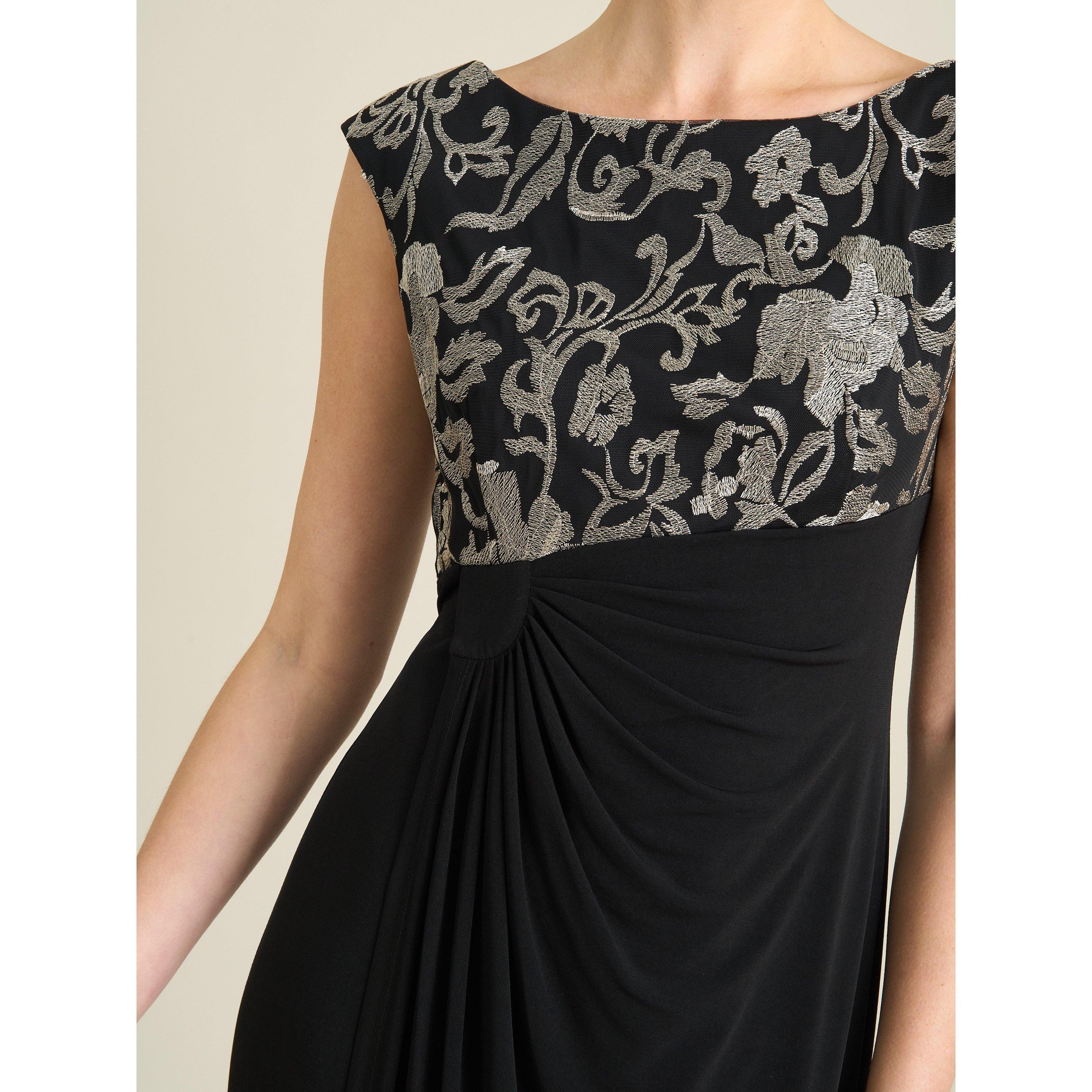 Black / Gold - Gina Bacconi - Jelena Draped Maxi Dress - 5