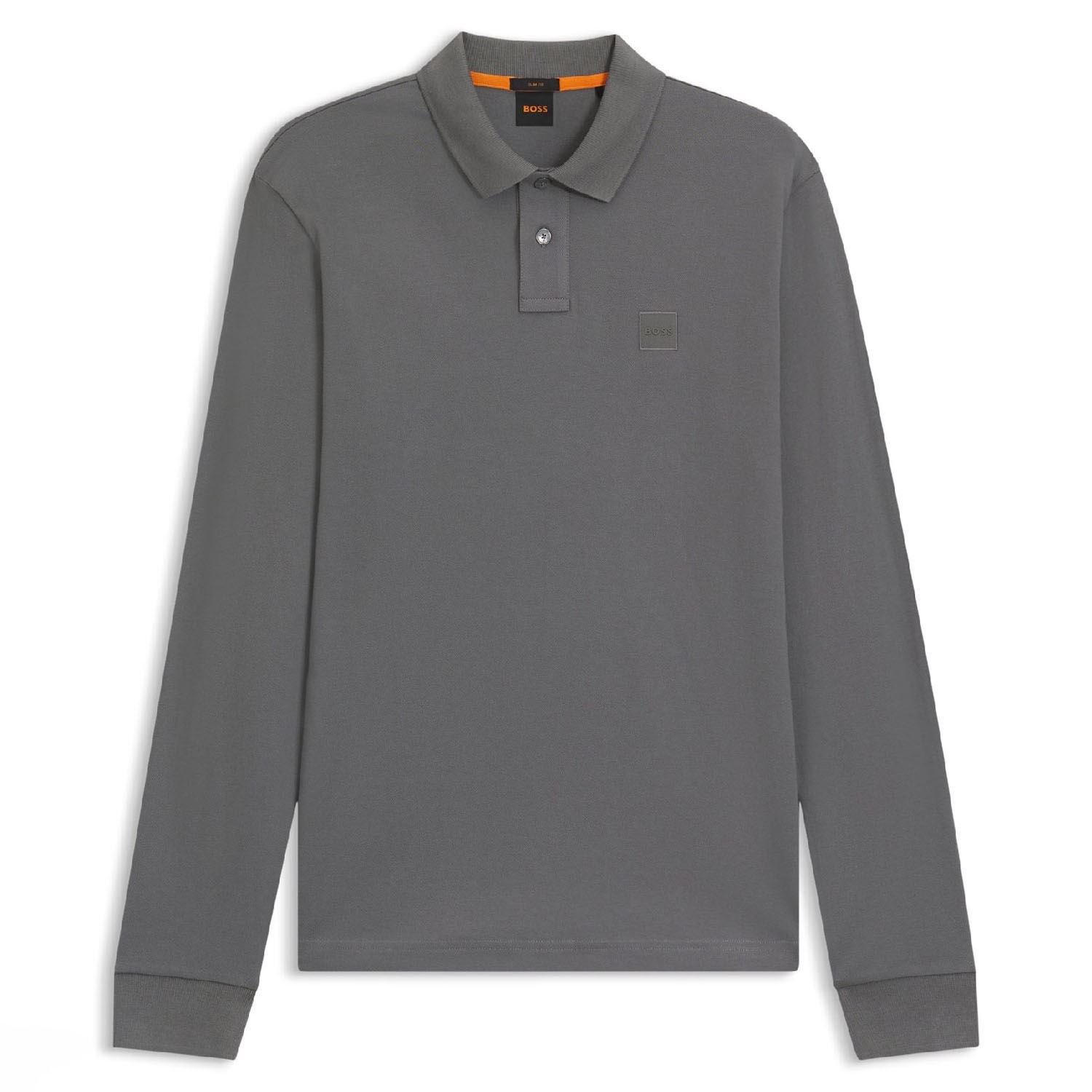 Grey - Boss - Passerby Slim Fit Long Sleeve Polo Shirt - 1