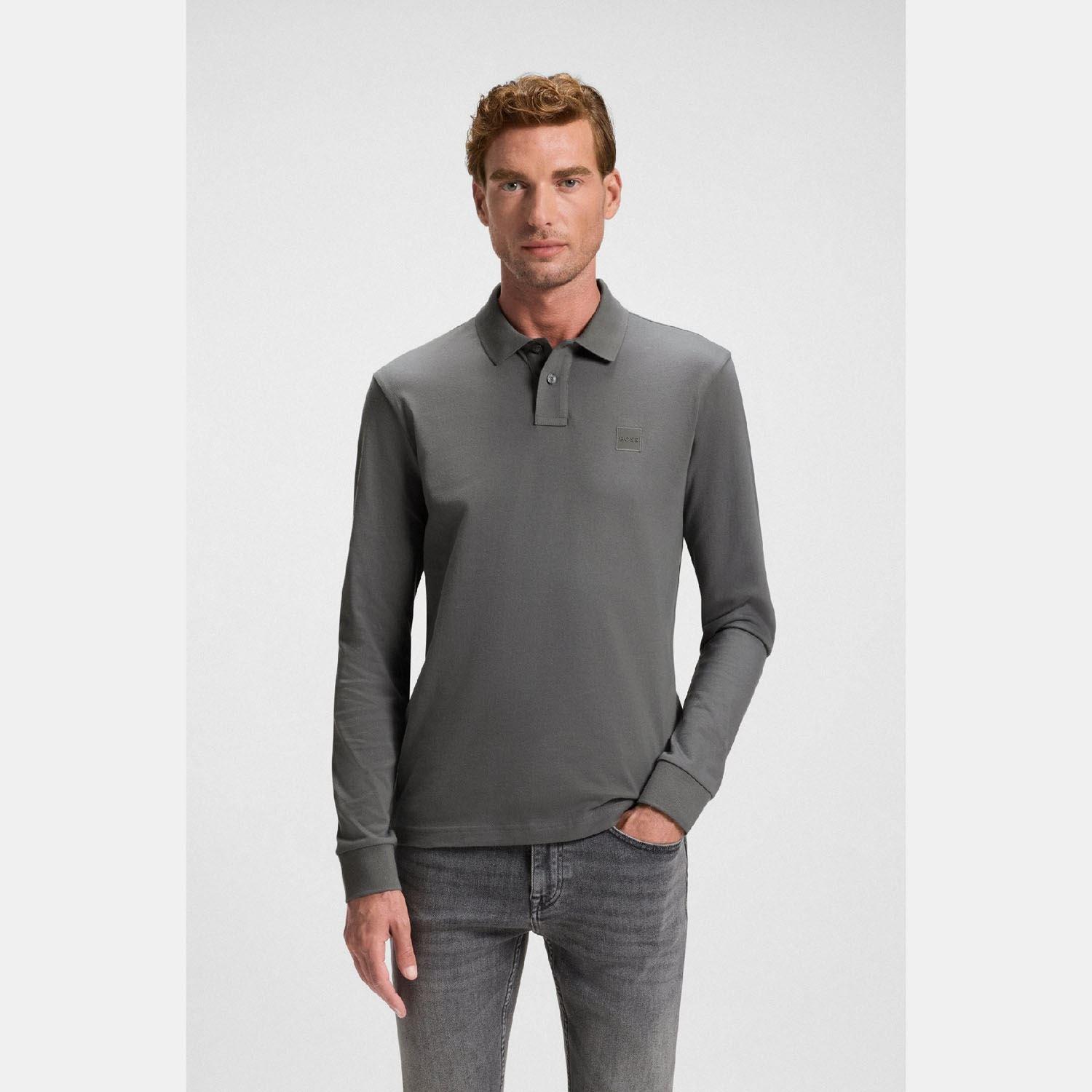 Grey - Boss - Passerby Slim Fit Long Sleeve Polo Shirt - 2
