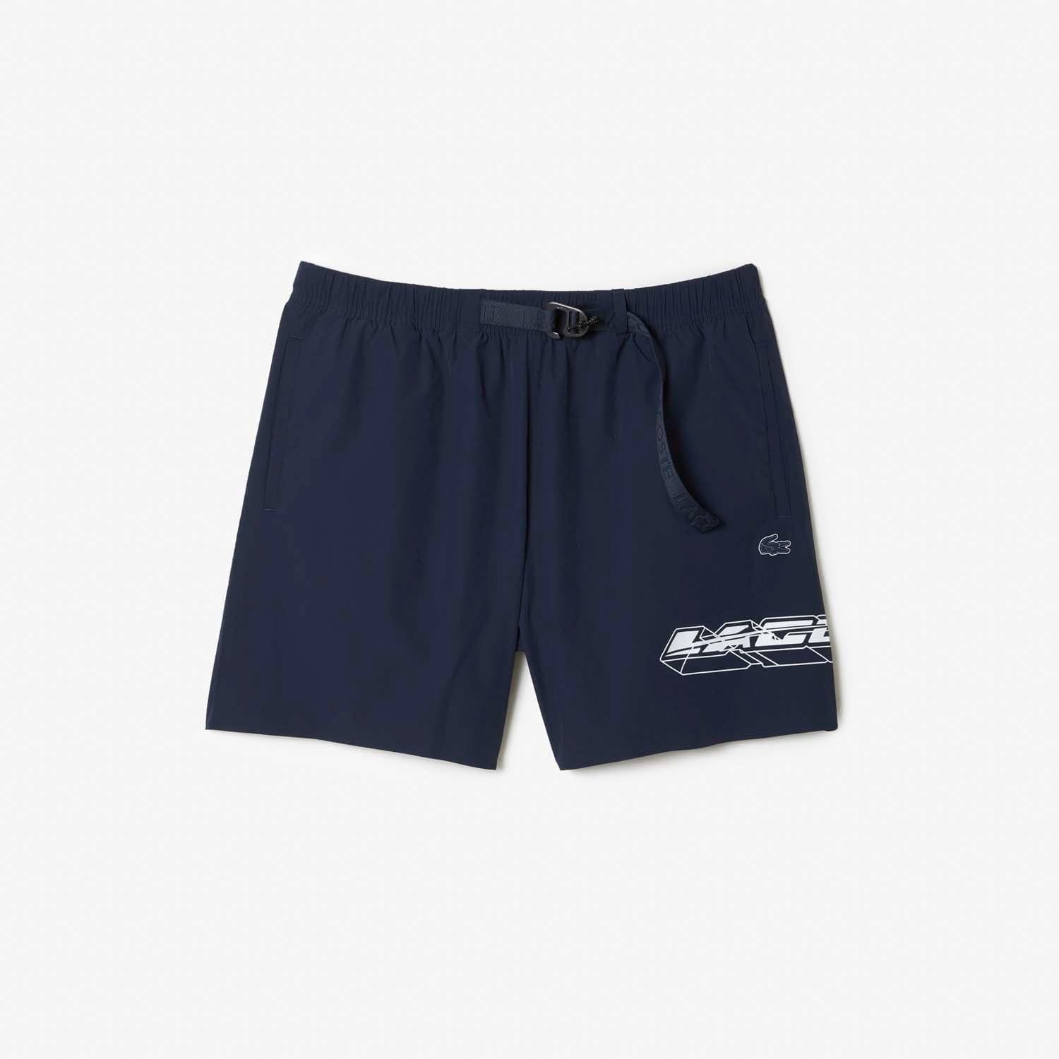 Lacoste Quick Dry Logo Stripe Swim Trunks