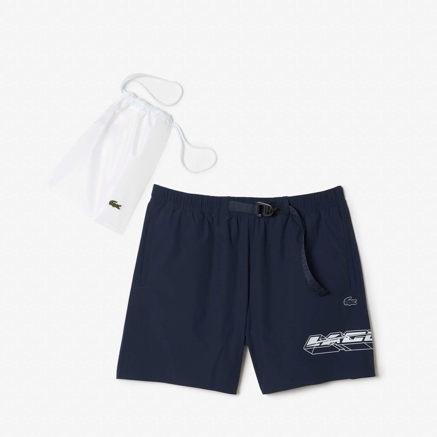 Blue - Lacoste - Quick Dry Logo Stripe Swim Trunks - 2