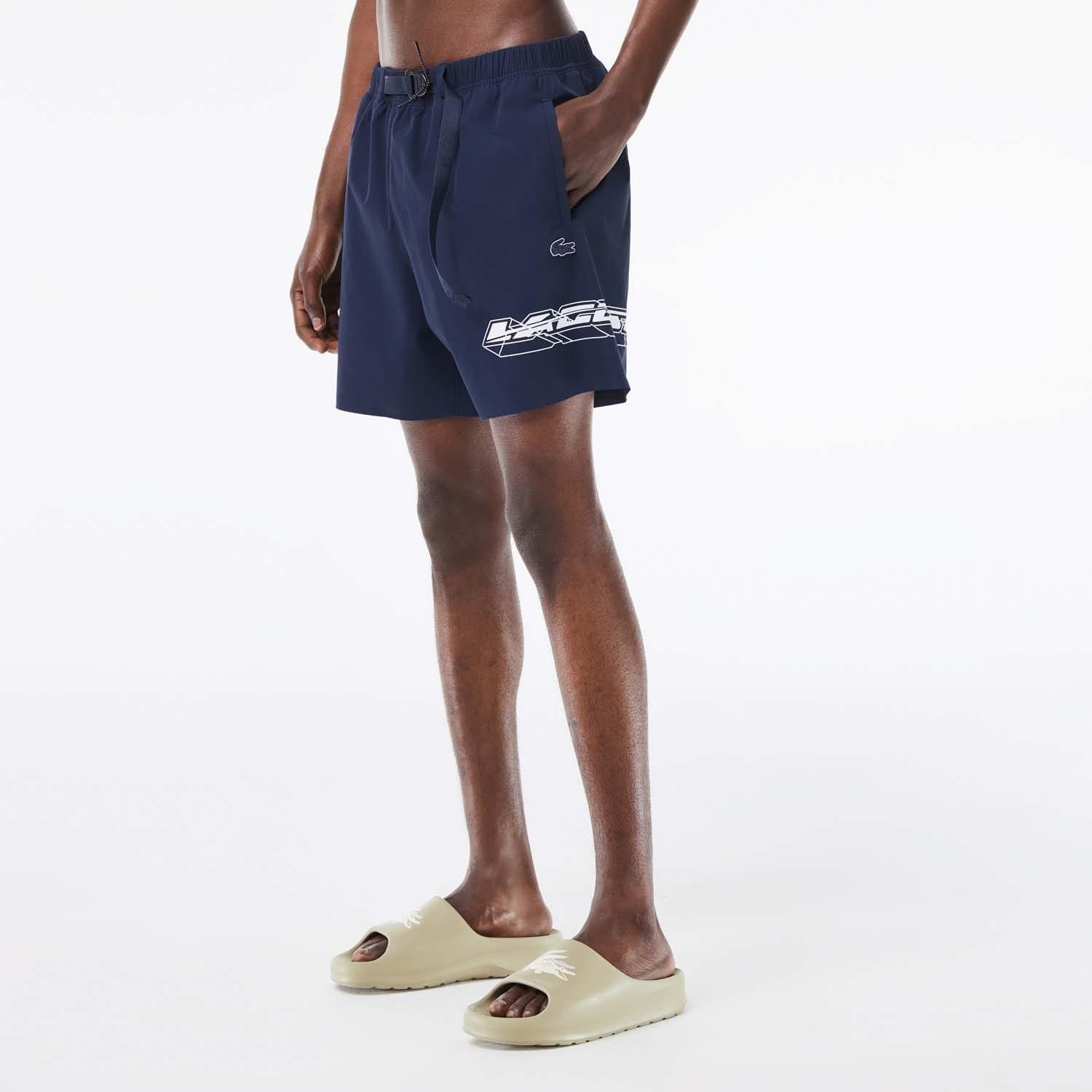 Blue - Lacoste - Quick Dry Logo Stripe Swim Trunks - 4
