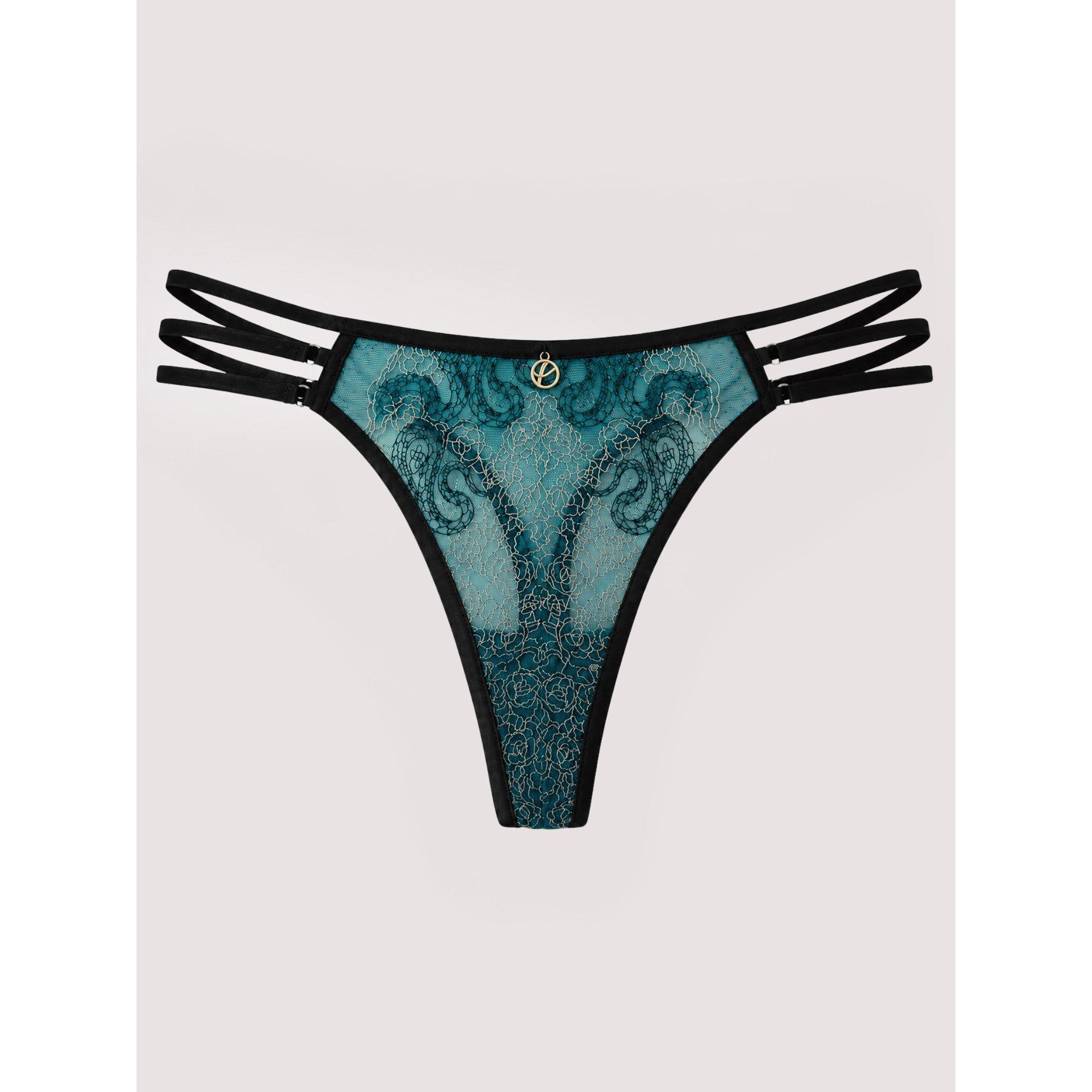 Teal & Gold - Playful Promises - Dakota Teal & Gold Snake Embroidery Thong - 5