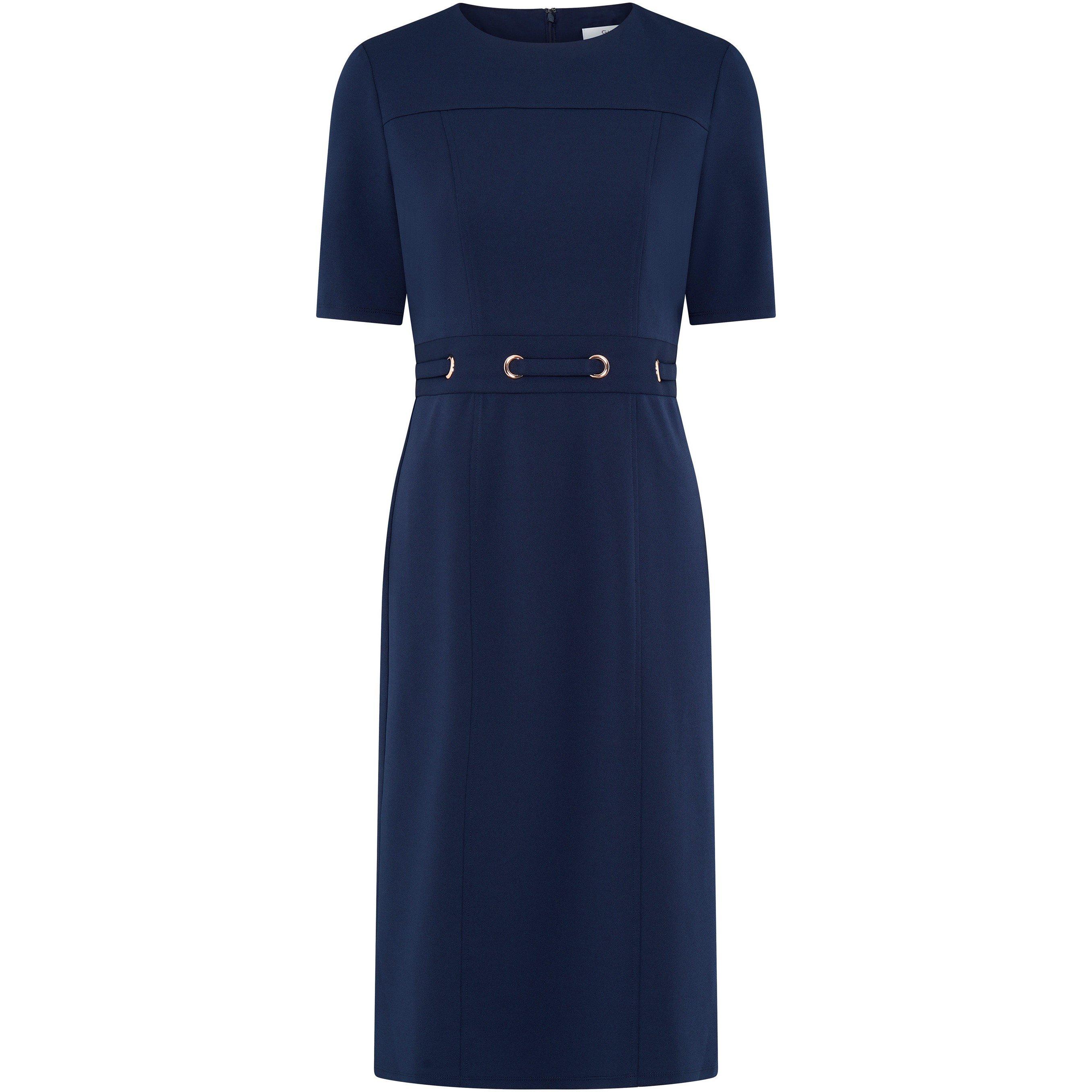Navy - Gina Bacconi - Everley Tailored Belted Dress - 1