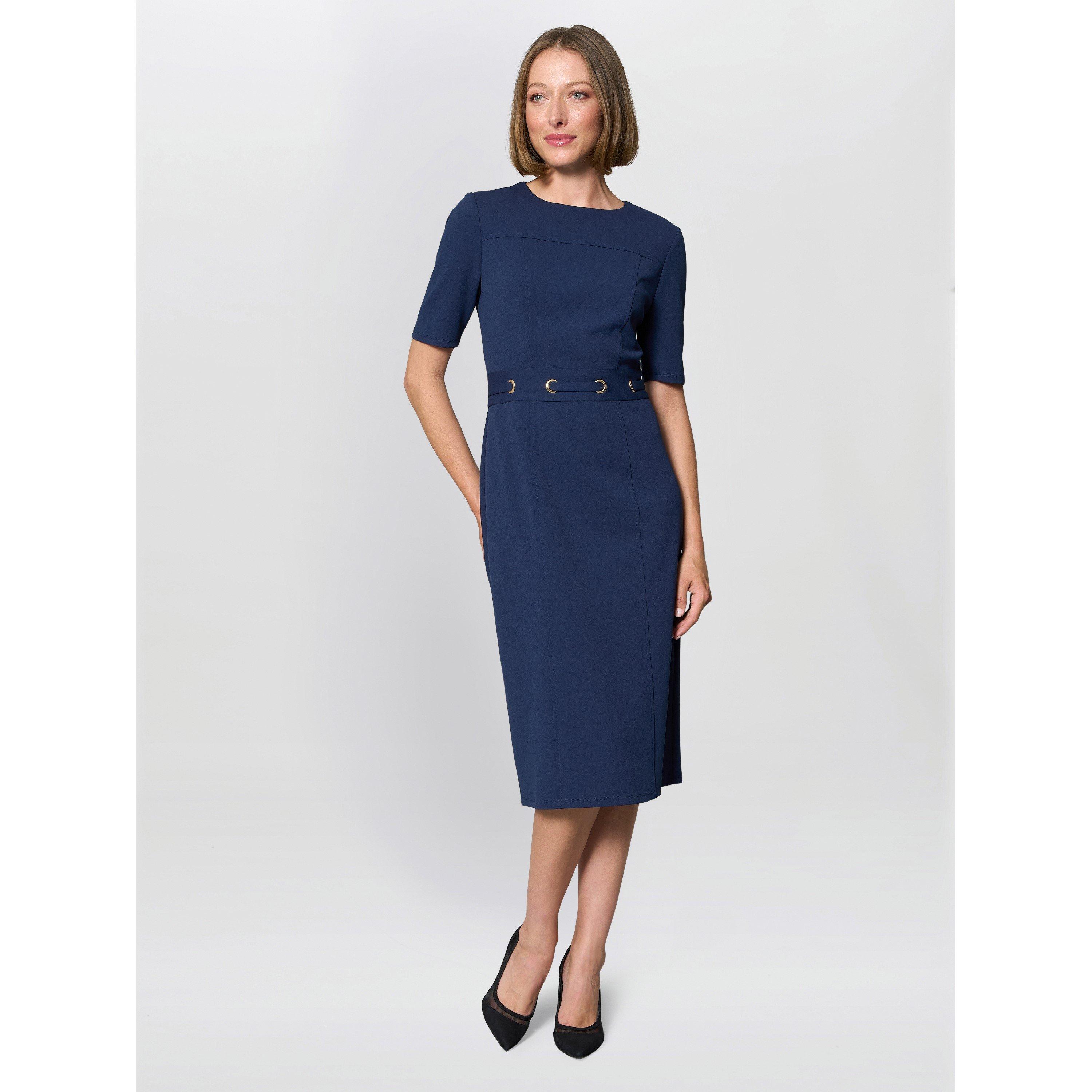 Navy - Gina Bacconi - Everley Tailored Belted Dress - 2