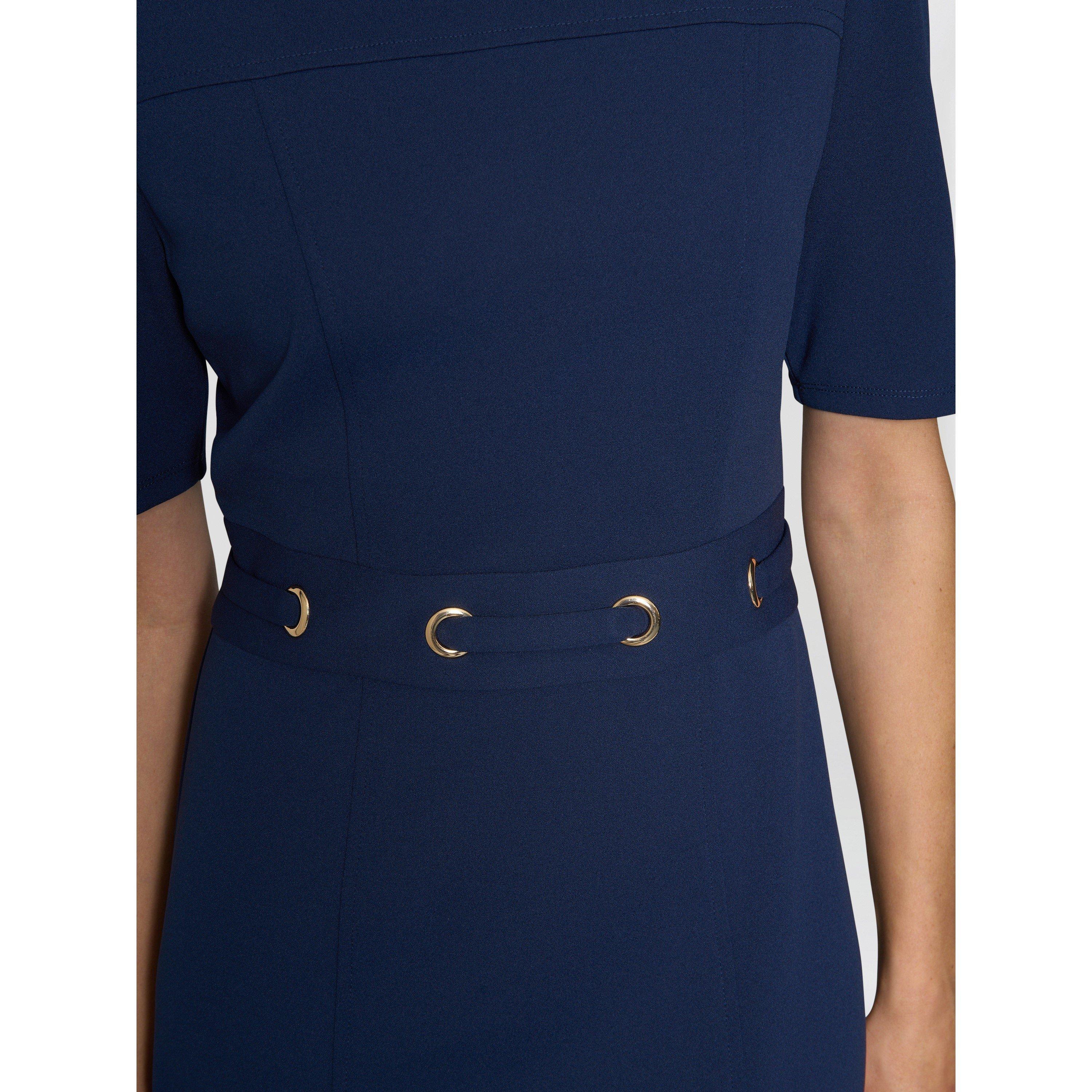 Navy - Gina Bacconi - Everley Tailored Belted Dress - 5