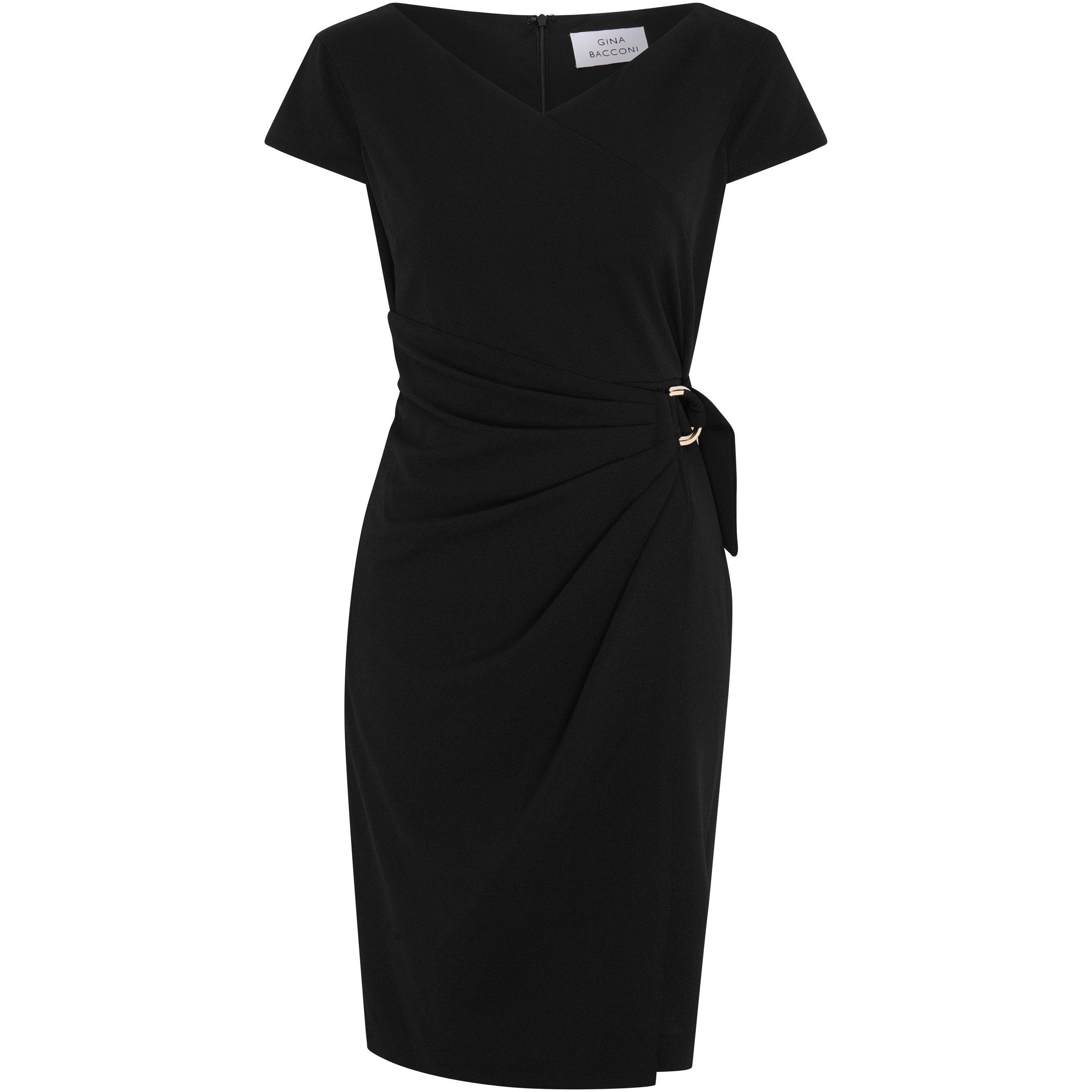 Black - Gina Bacconi - Dita Wrap Skirt Crepe Dress - 1
