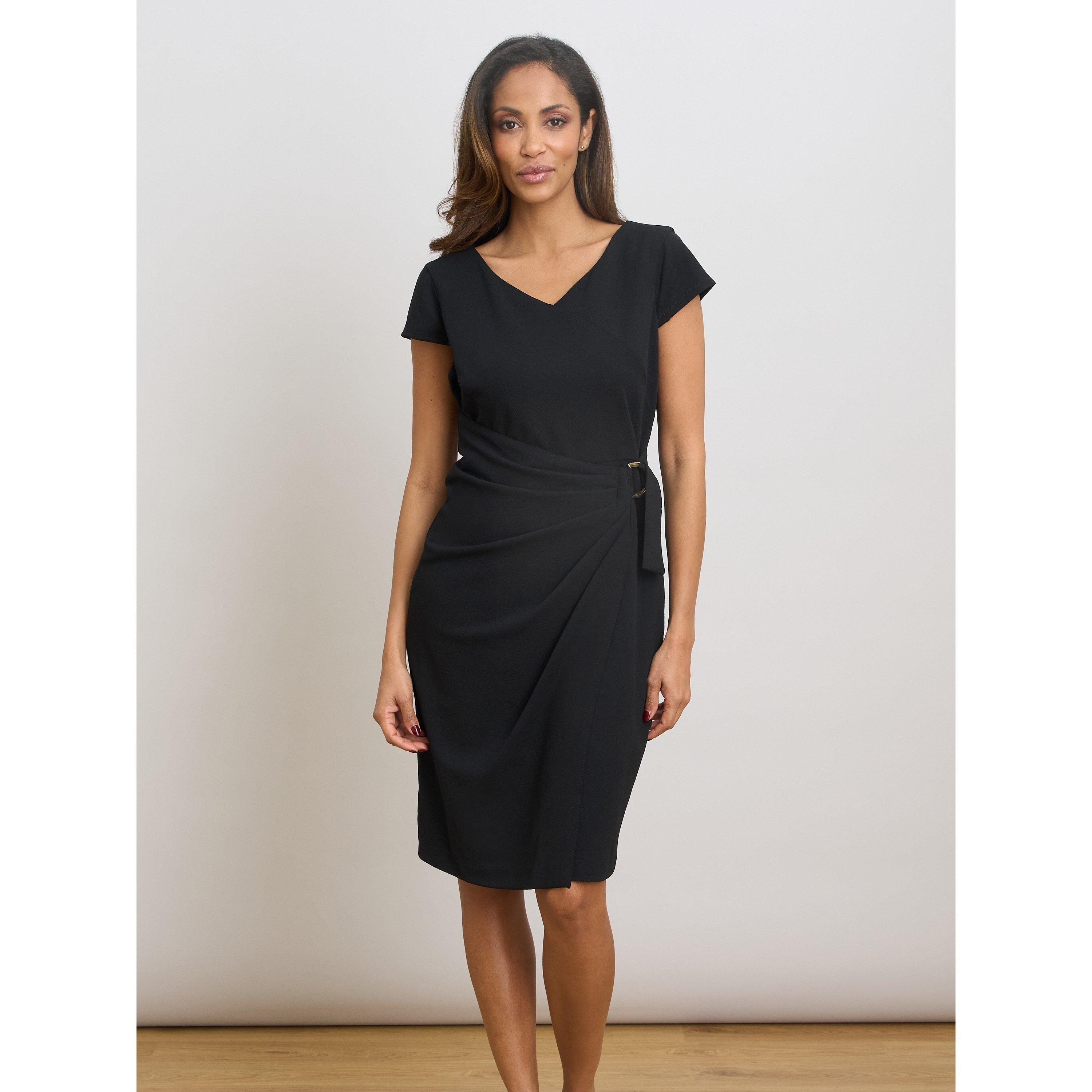 Black - Gina Bacconi - Dita Wrap Skirt Crepe Dress - 2