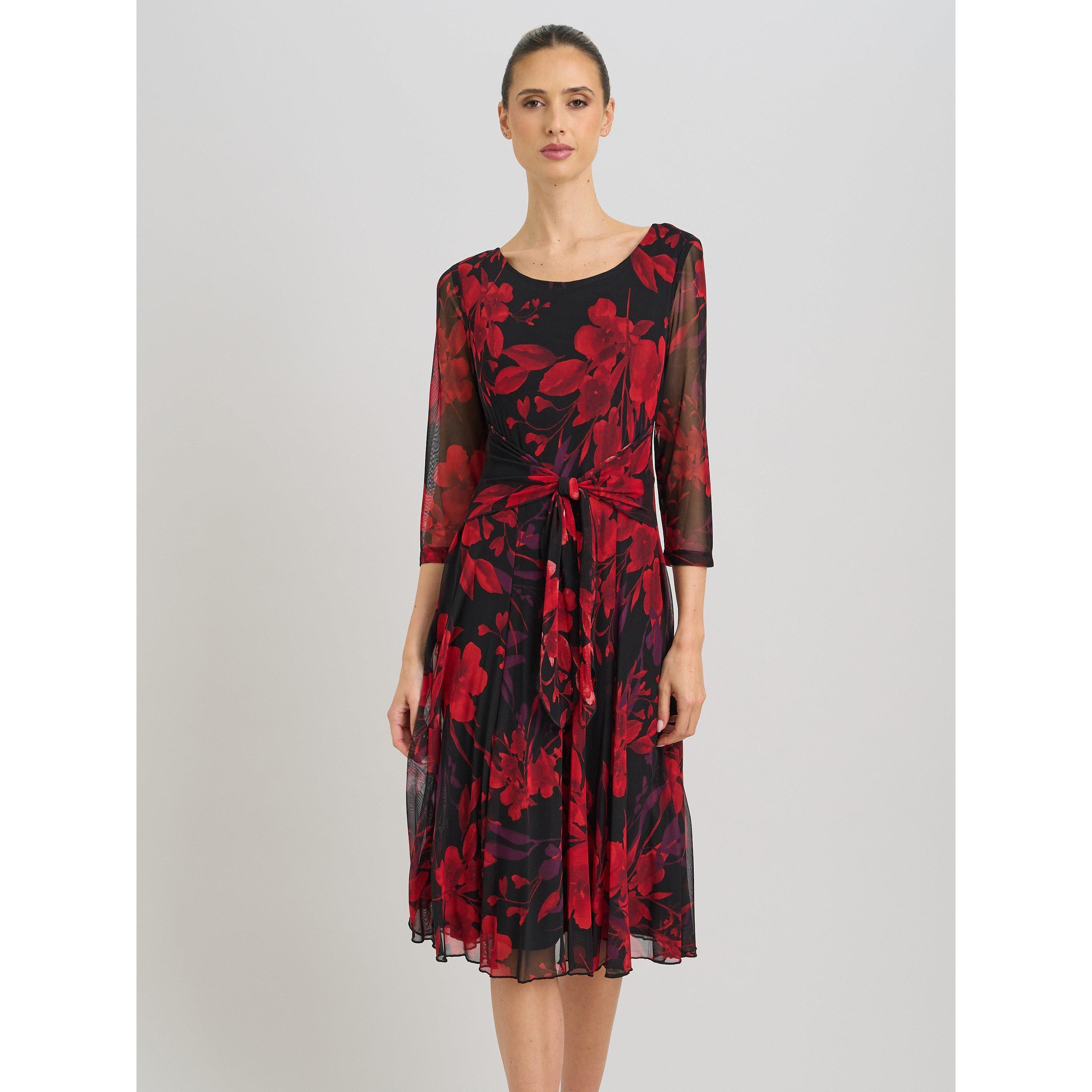 Black / Red - Gina Bacconi - Honey Pleated Floral Dress - 1