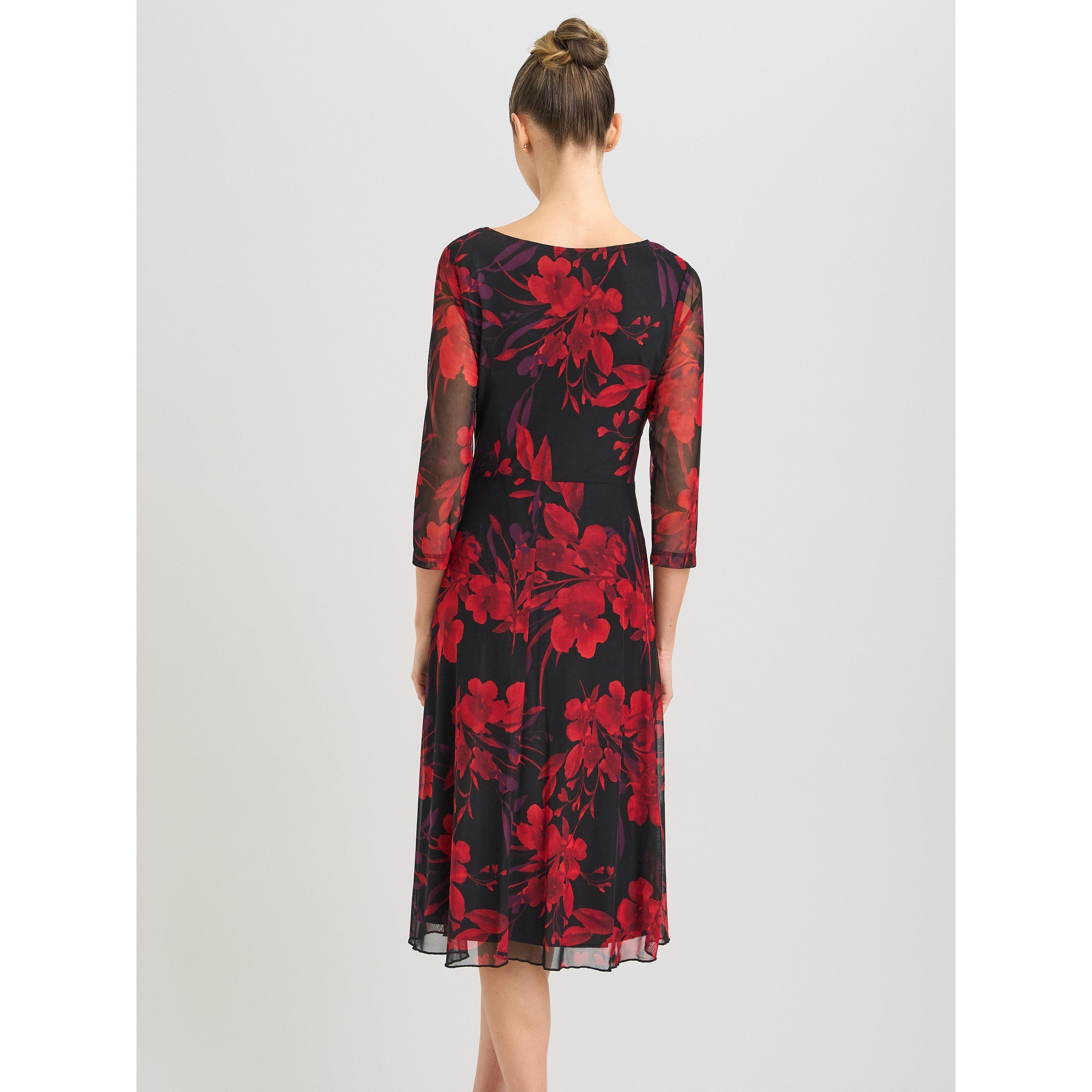 Black / Red - Gina Bacconi - Honey Pleated Floral Dress - 2