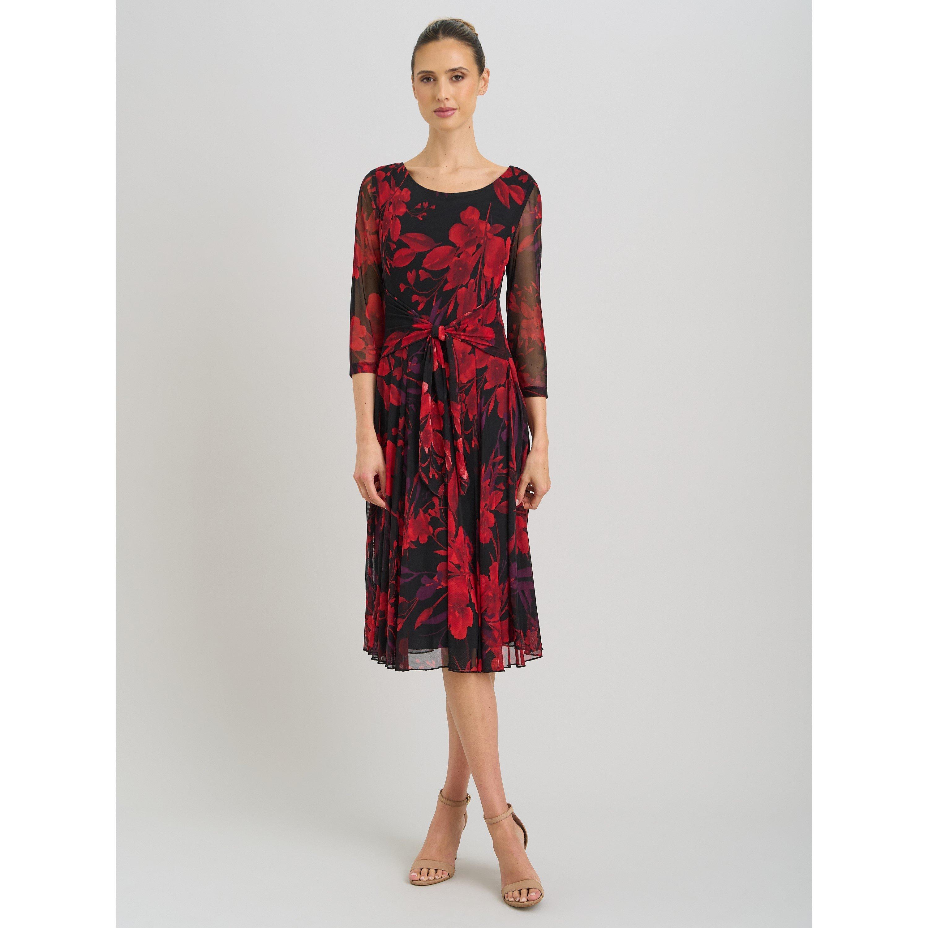 Black / Red - Gina Bacconi - Honey Pleated Floral Dress - 3