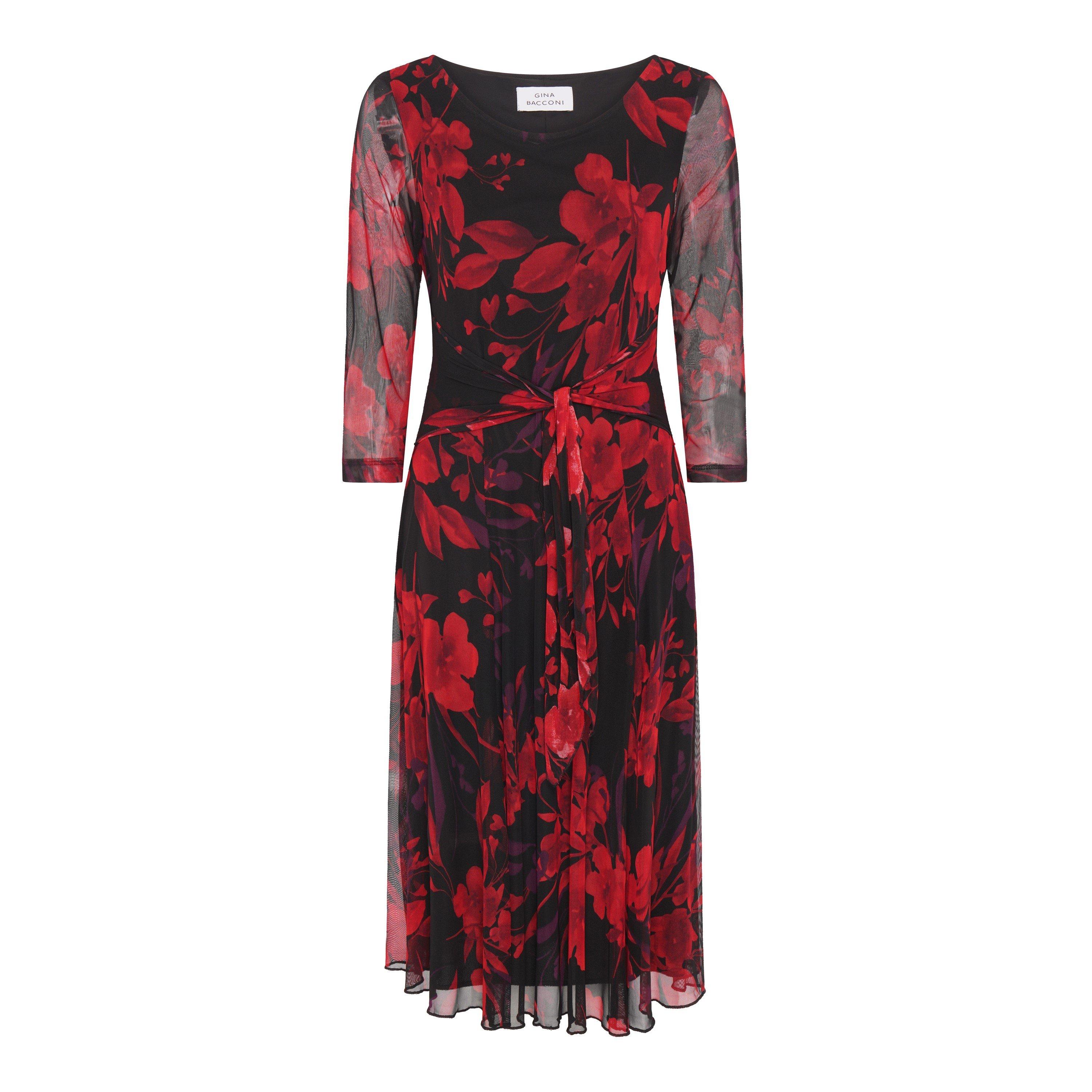 Black / Red - Gina Bacconi - Honey Pleated Floral Dress - 4