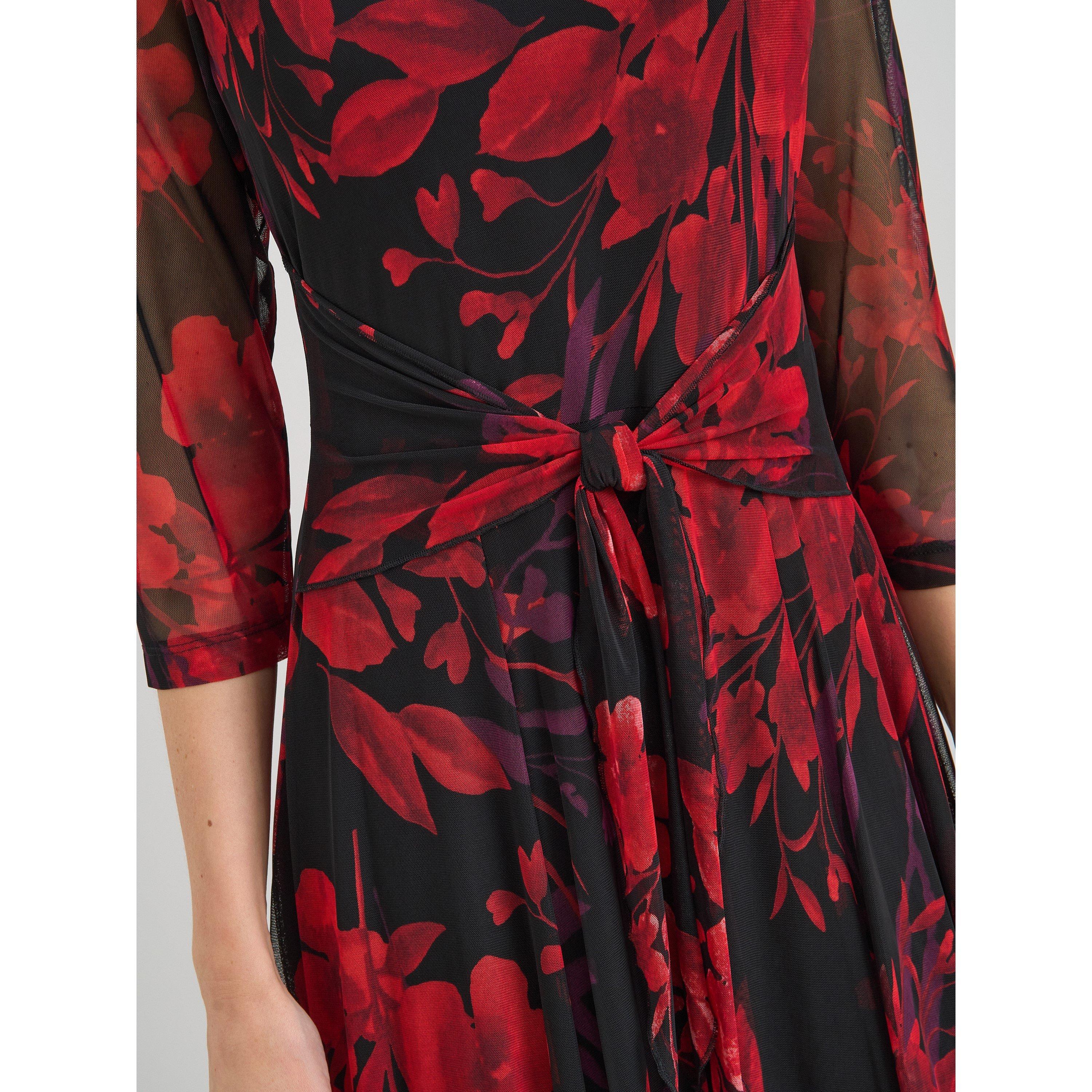 Black / Red - Gina Bacconi - Honey Pleated Floral Dress - 5